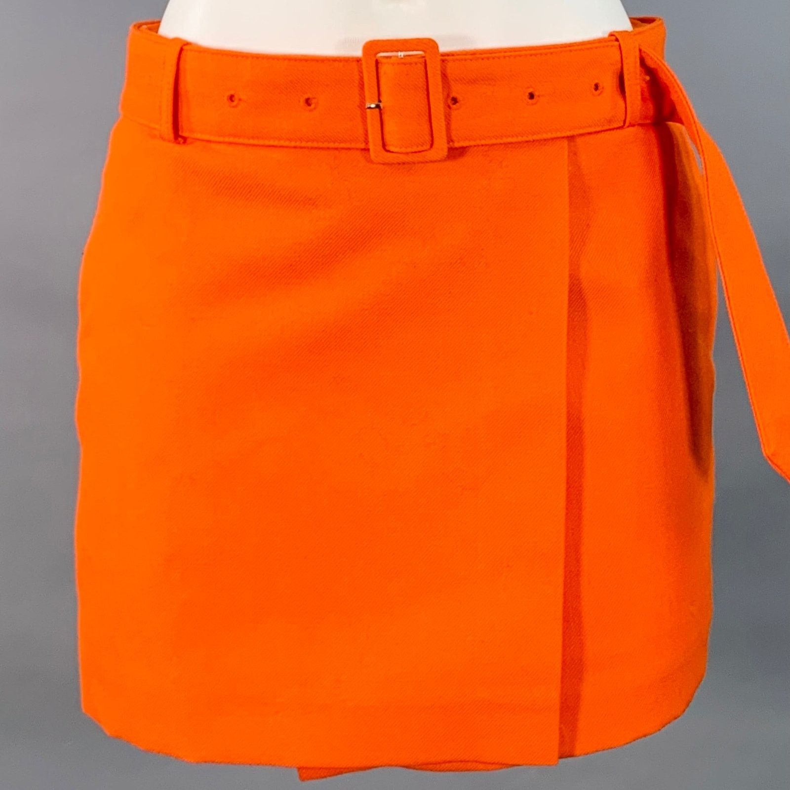AMI Size S Orange Wool Twill Belted Wrap Mini Skirt Size 28" / US 6 / IT 42 - 1 Thumbnail