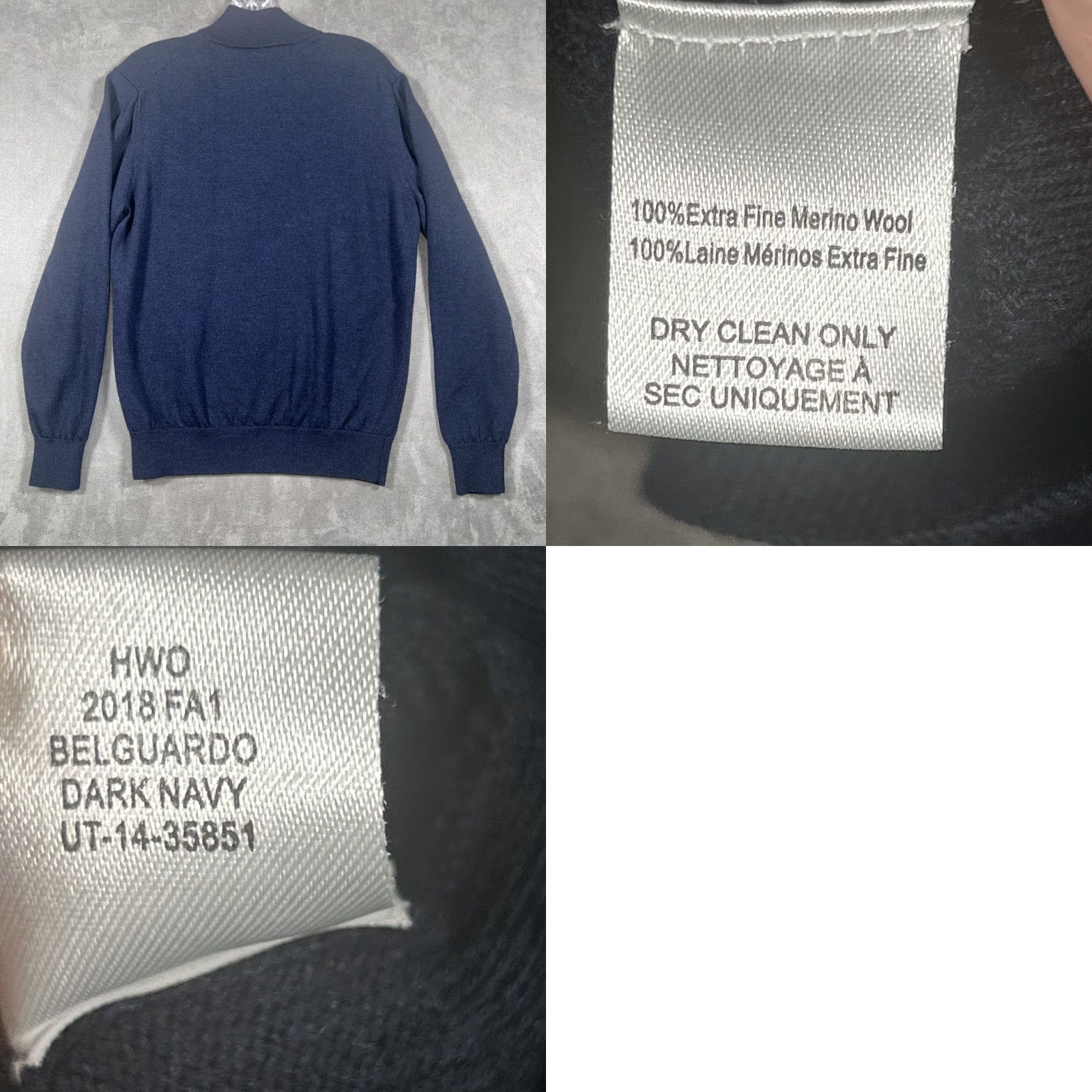 UNTUCKit UNTUCKit Extra Fine Merino Wool Sweater Mens M Dark Navy 1/4 Zip Belguardo Size US M / EU 48-50 / 2 - 8 Thumbnail