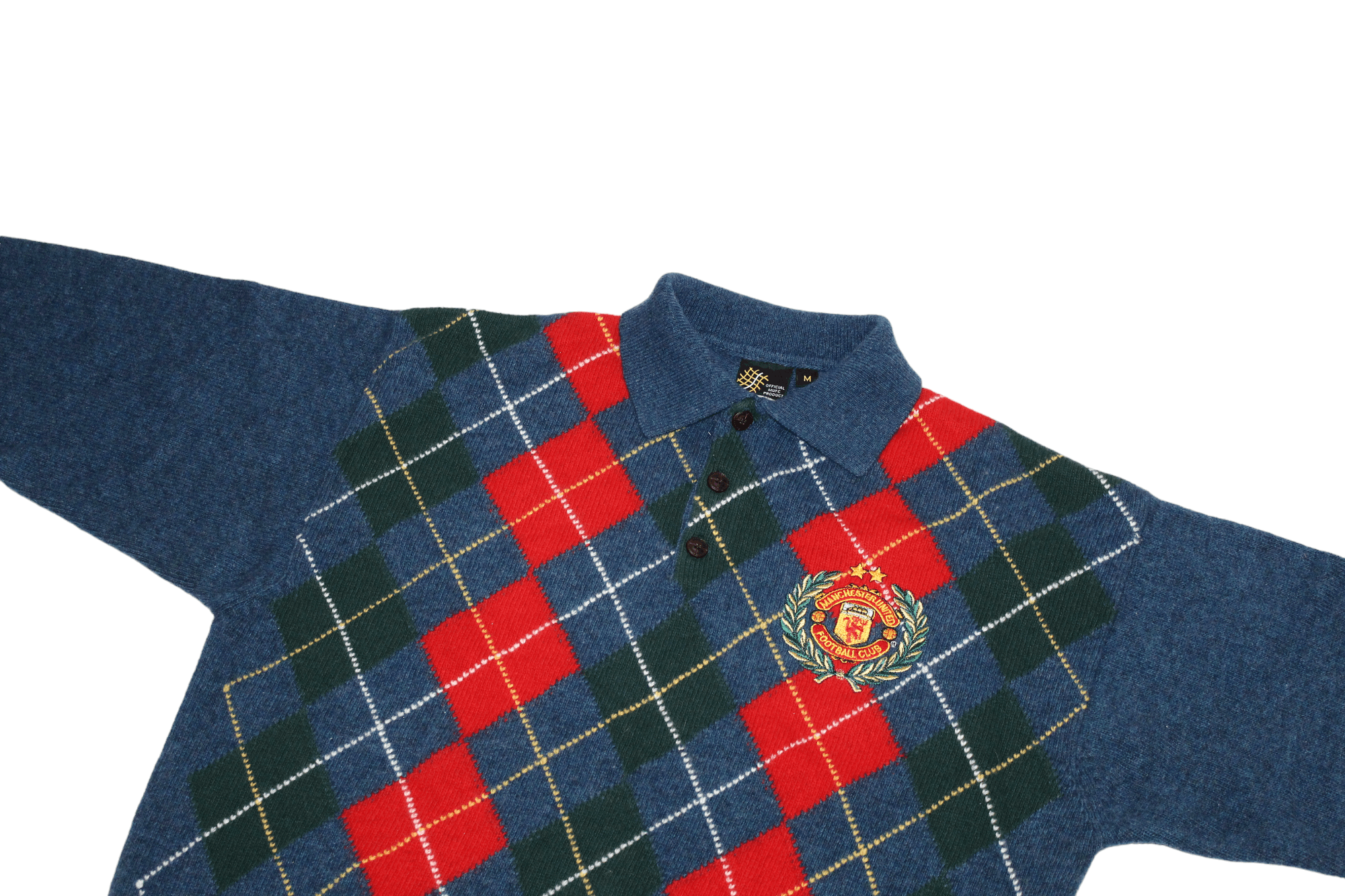 Other UK RARE VTG💥80s MUFC Wool Blend Argyle Polo Sweater Size US M / EU 48-50 / 2 - 5 Thumbnail