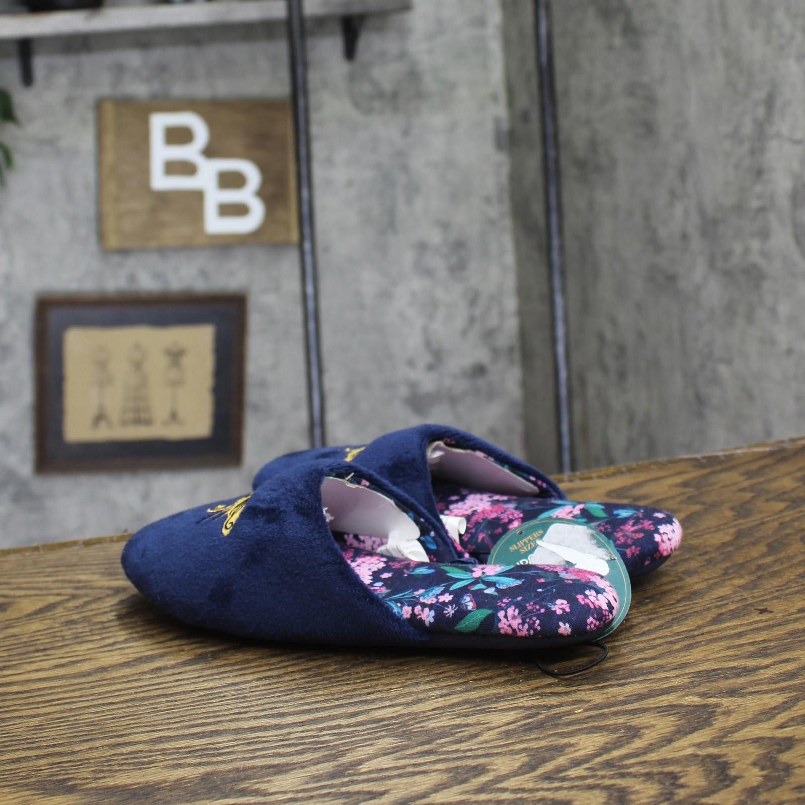 Other Nwt Bridgerton Enchanting Floral Bee Slippers Navy Blue 6m Size US 6 / IT 36 - 2 Thumbnail