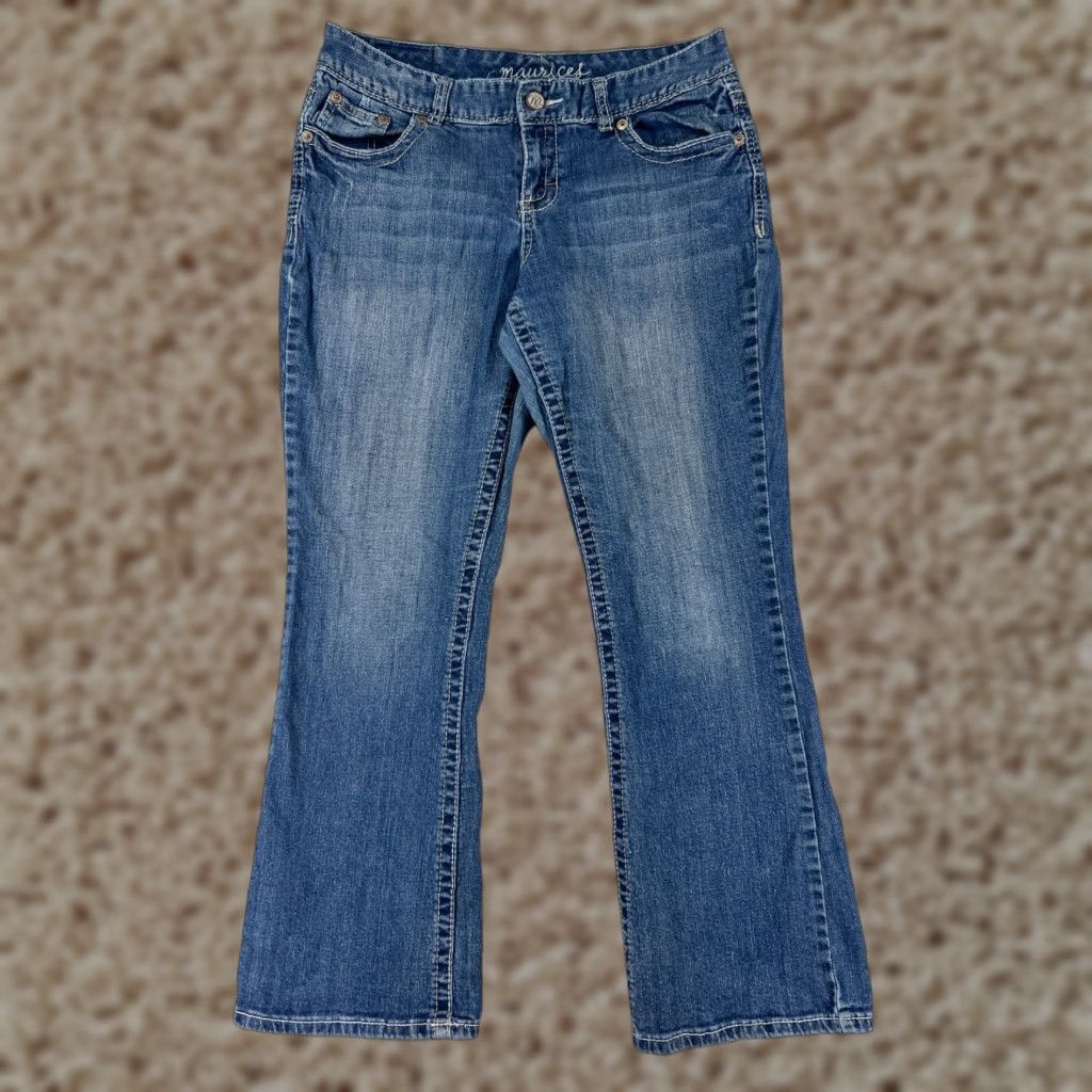 Vintage Maurices Jeans Womens 7 Blue Denim Cotton Low Rise Bootcut Western Embroidered Size 28" / US 6 / IT 42 - 1 Thumbnail