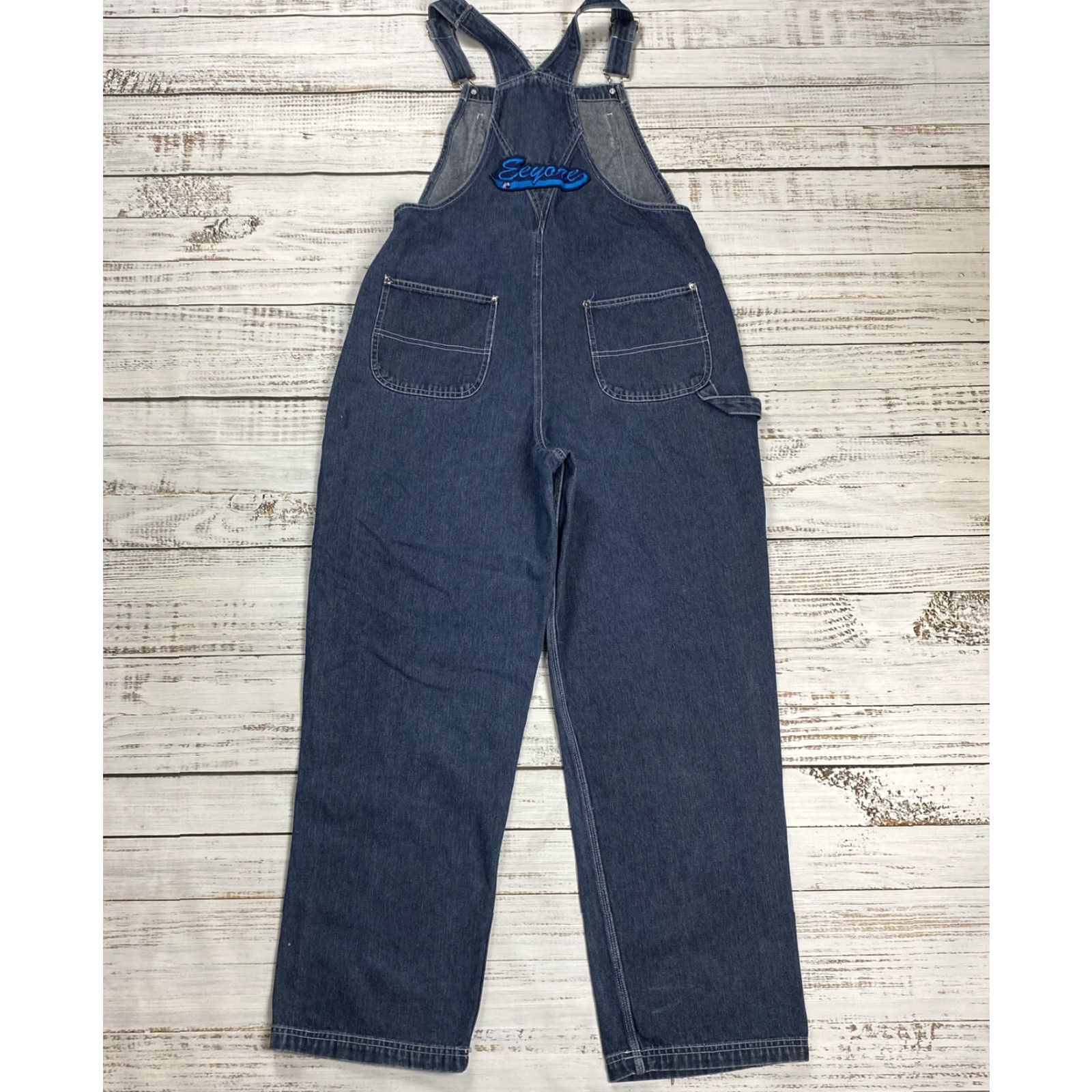 Disney VINTAGE Disney Eeyore Denim Overalls Womens Large Dark Wash Patched Classic 90s Size 36" / US 14 / IT 50 - 6 Thumbnail