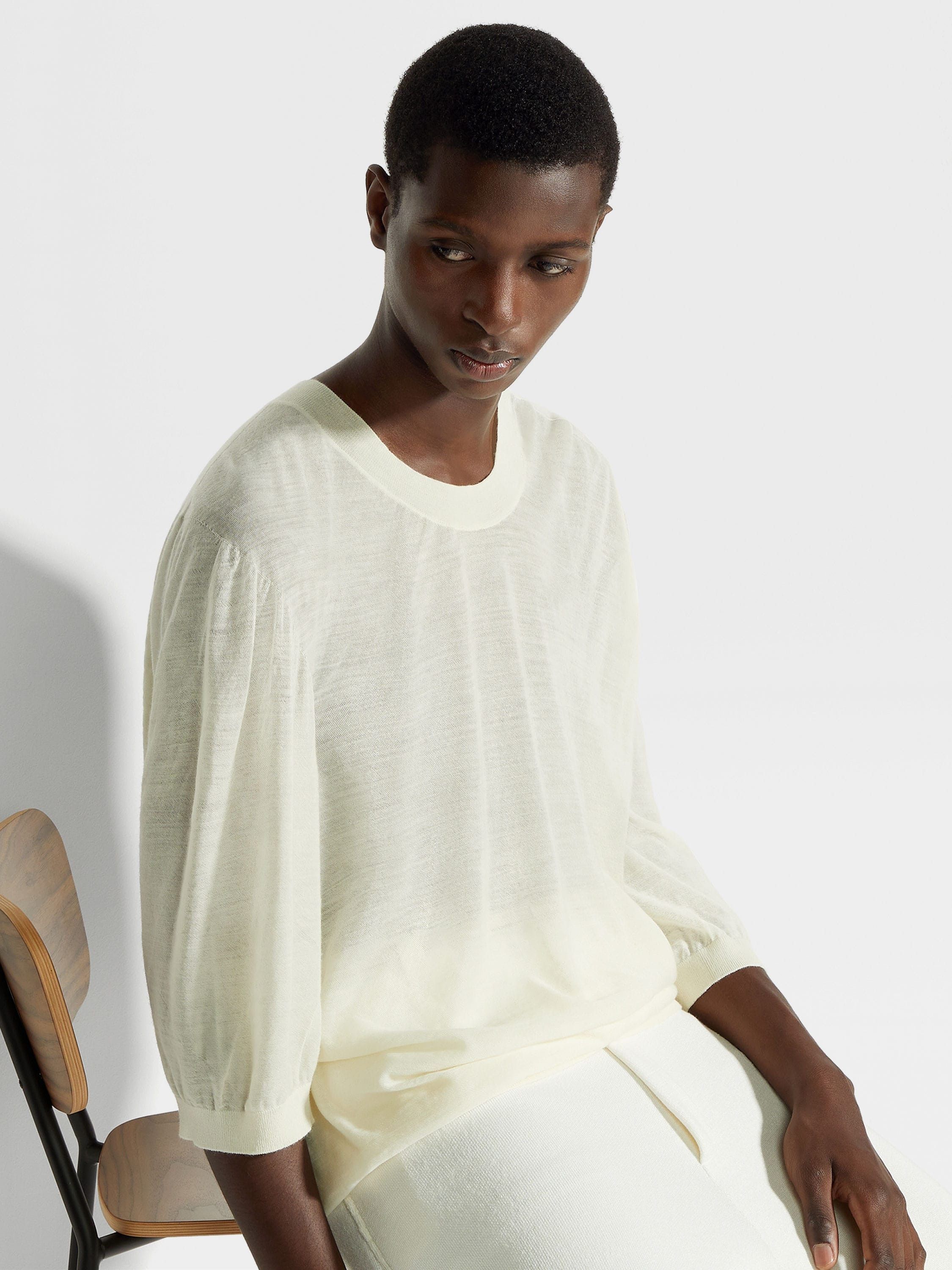 Ermenegildo Zegna o1s1rm0225 RUDSM Sweater in Off White Size US L / EU 52-54 / 3 - 3 Thumbnail