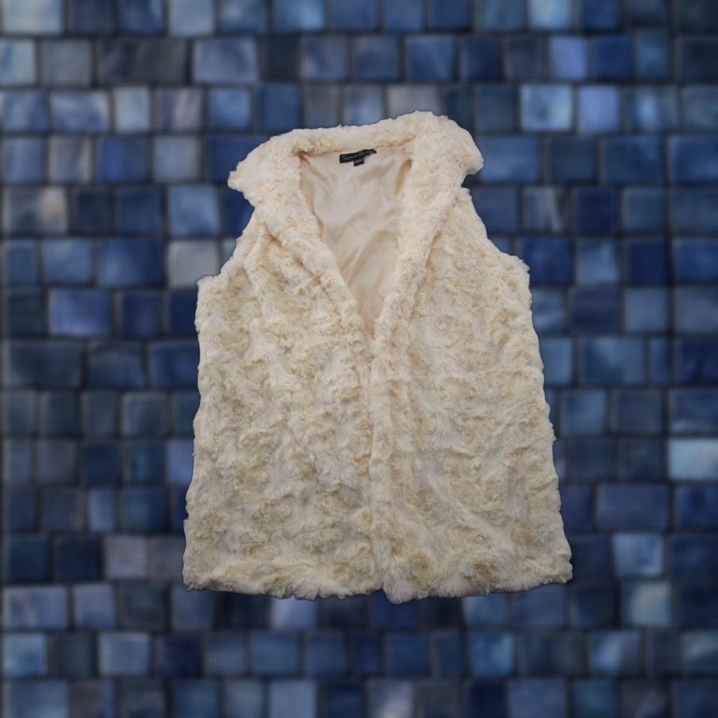 Vintage French Laundry Vest Women’s L Ivory Cream Faux Fur Pockets Open Front Size L / US 10 / IT 46 - 1 Thumbnail