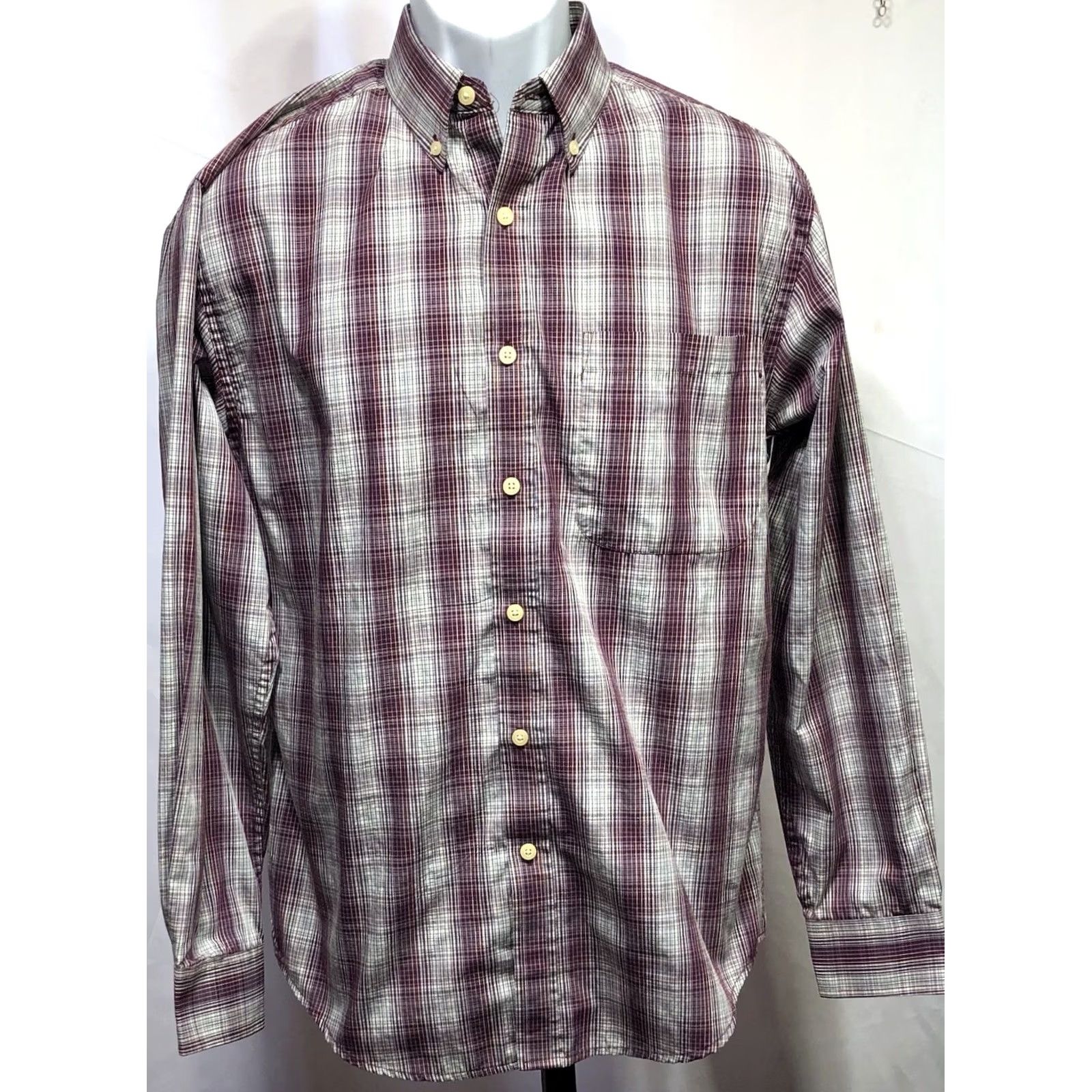 Vintage Puritan Button-Up Oxford Shirt S Purple Plaid Long Sleeve Pocket Western Office Men Size US S / EU 44-46 / 1 - 5 Thumbnail