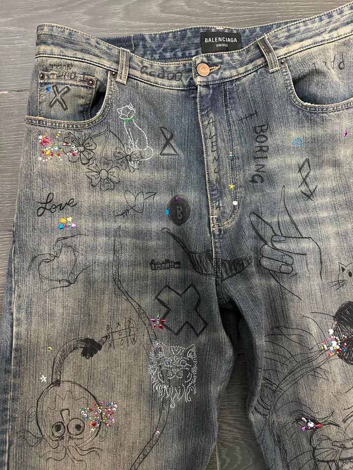 Balenciaga Balenciaga SS23 Dark Distressed Rhinestone Denim Size US 34 / EU 50 - 5 Thumbnail