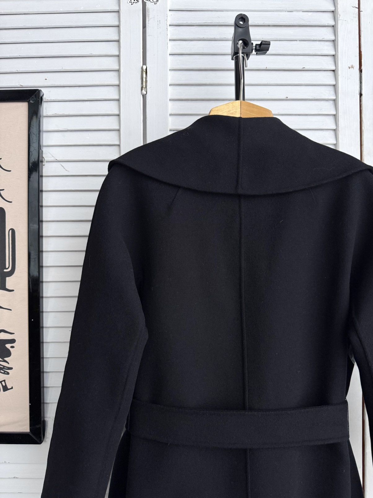 Max Mara S Max Mara Messi Cucito a Mano Wool Coat Black Belted Italy Size XS / US 0-2 / IT 36-38 - 16 Thumbnail