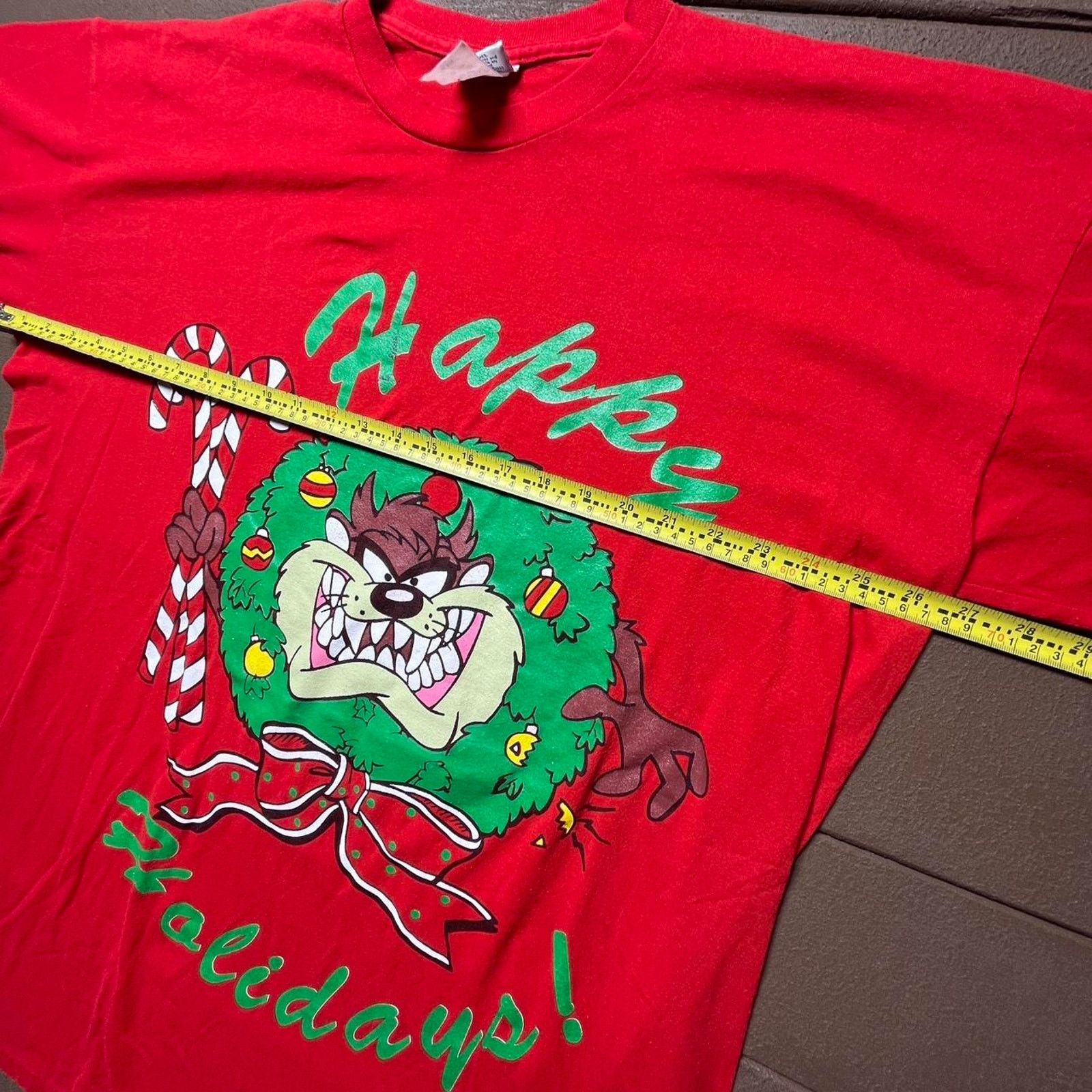 Cartoon Network Vintage “Happy Holidays” Taz single stitch shirt Size US XXL / EU 58 / 5 - 5 Thumbnail