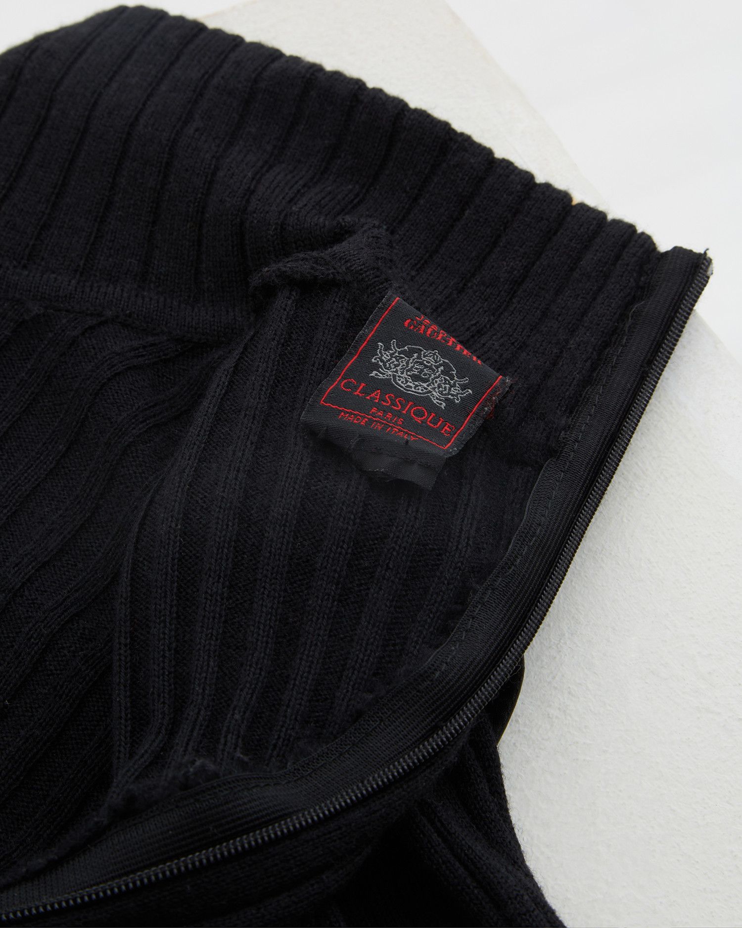 Jean Paul Gaultier Early 90's black leather & ribbed knit high-neck wool dress Size M / US 6-8 / IT 42-44 - 10 Thumbnail