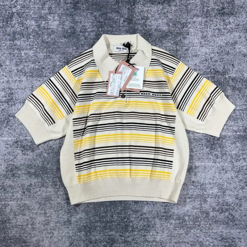 Miu Miu Miu Miu Striped Wool Polo T-Shirt 0089 Size M / US 6-8 / IT 42-44 - 1 Thumbnail