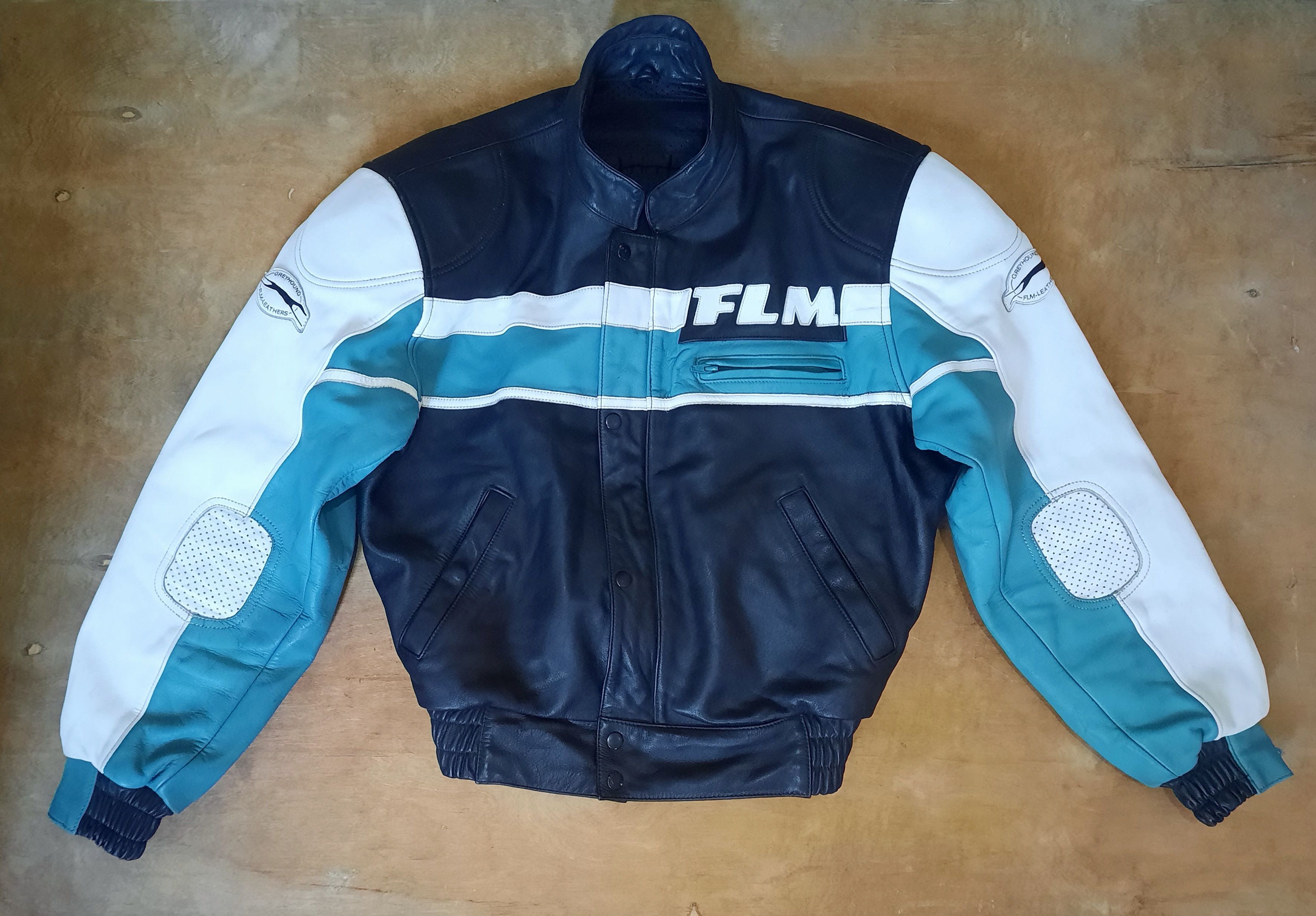 Vintage 80s 70s FLM Greyhound Racing leather motorcycle jacket Size US L / EU 52-54 / 3 - 1 Thumbnail
