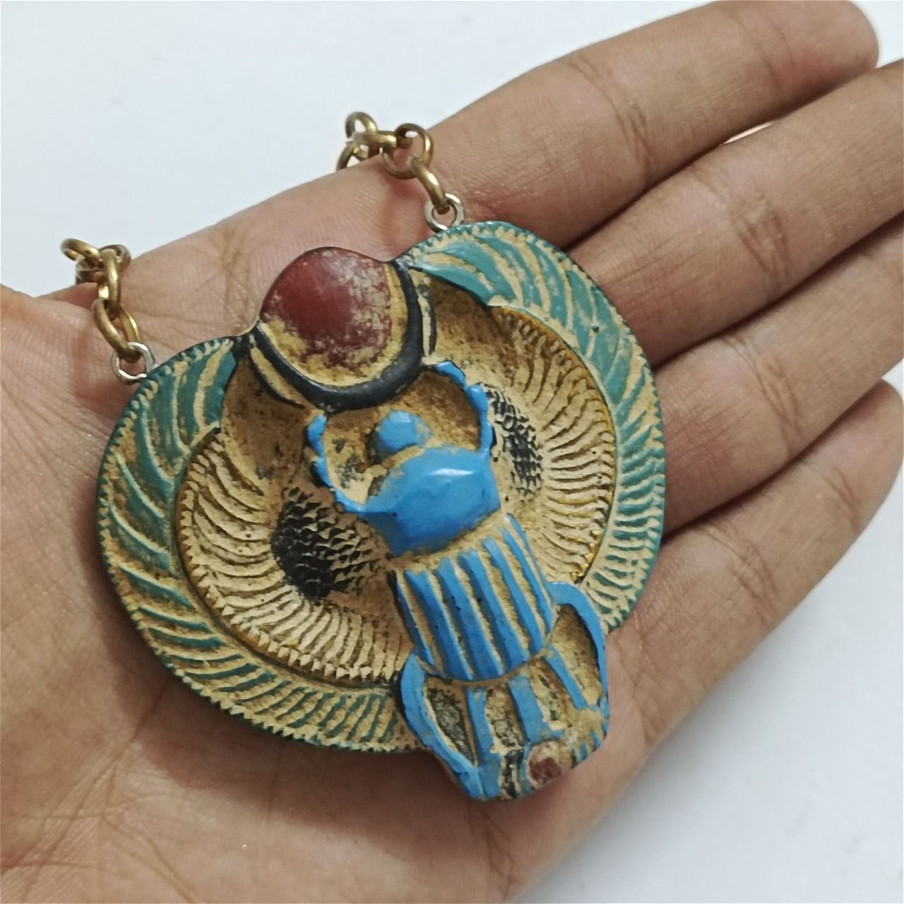 Handmade Handmade Egyptian Scarab Necklace with Wings & Red Sun Size ONE SIZE - 2 Thumbnail
