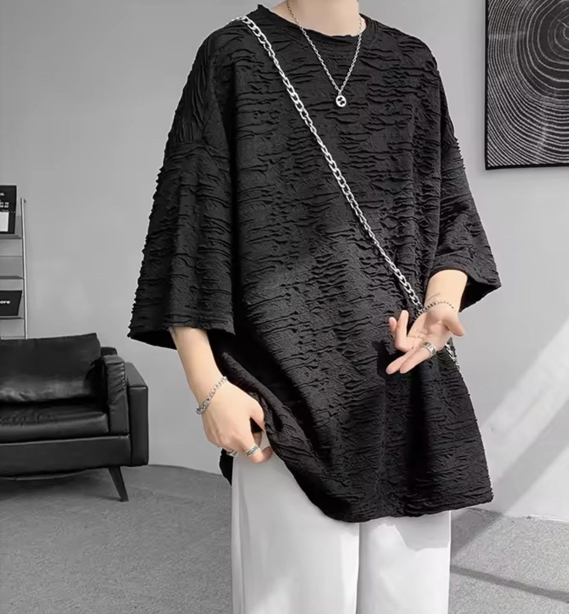 Japanese Brand Oversized Black Textured Puckered T-Shirt Size US XXL / EU 58 / 5 - 3 Thumbnail
