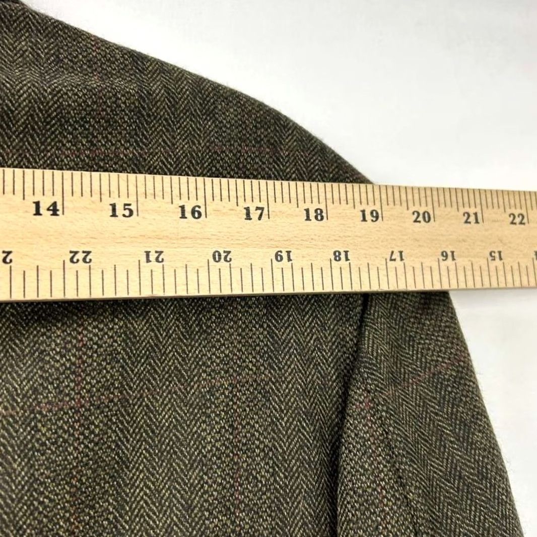 Oscar De La Renta VINTAGE Oscar de la Renta Blazer Jacket Men 40L Brown 100% Lambswool Tweed Herringbone Suede Elbows Size 40R - 7 Thumbnail