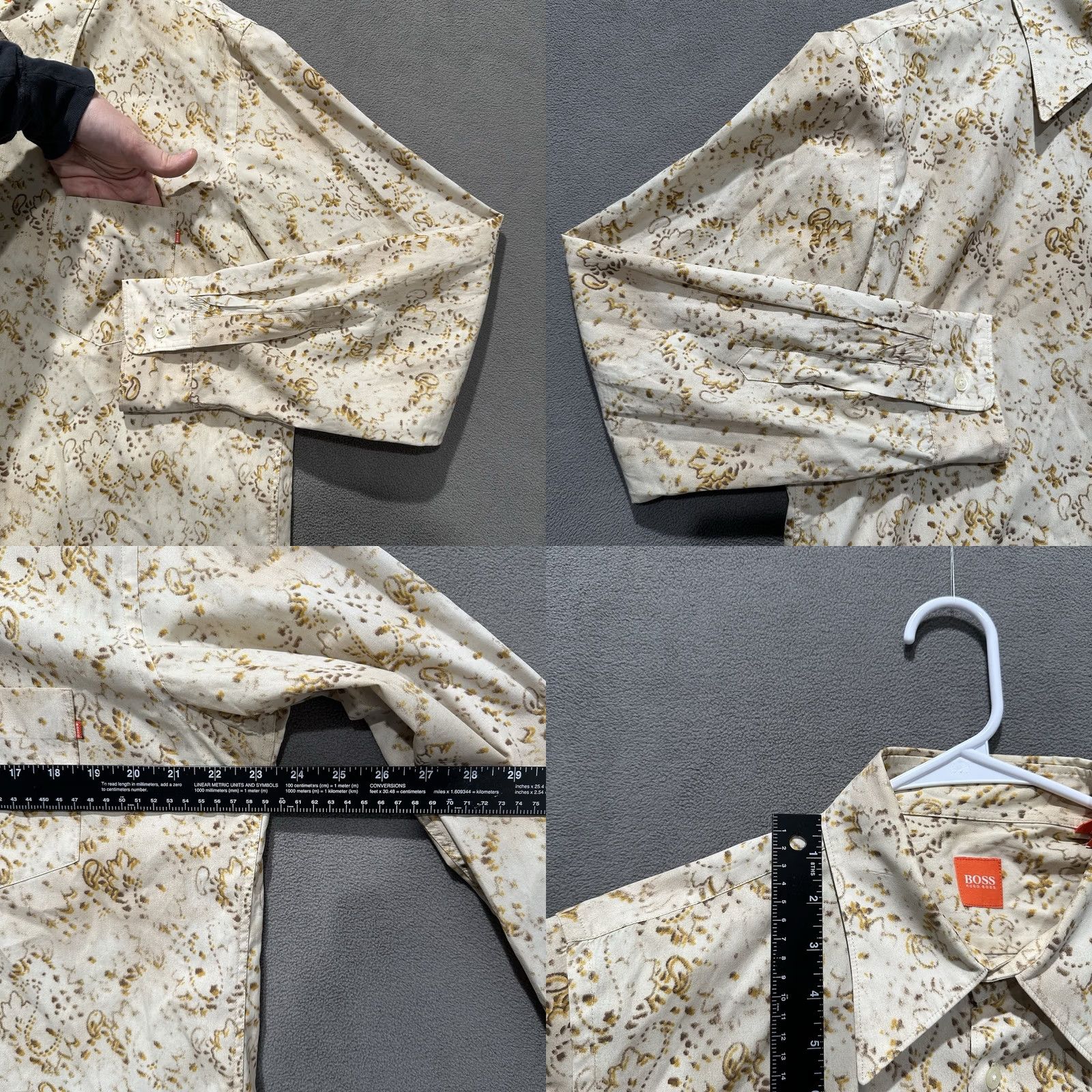 Vintage Hugo Boss Shirt Mens Large Ivory/Gold Paisley Geometric Button Up Long Sleeve Size US L / EU 52-54 / 3 - 8 Thumbnail