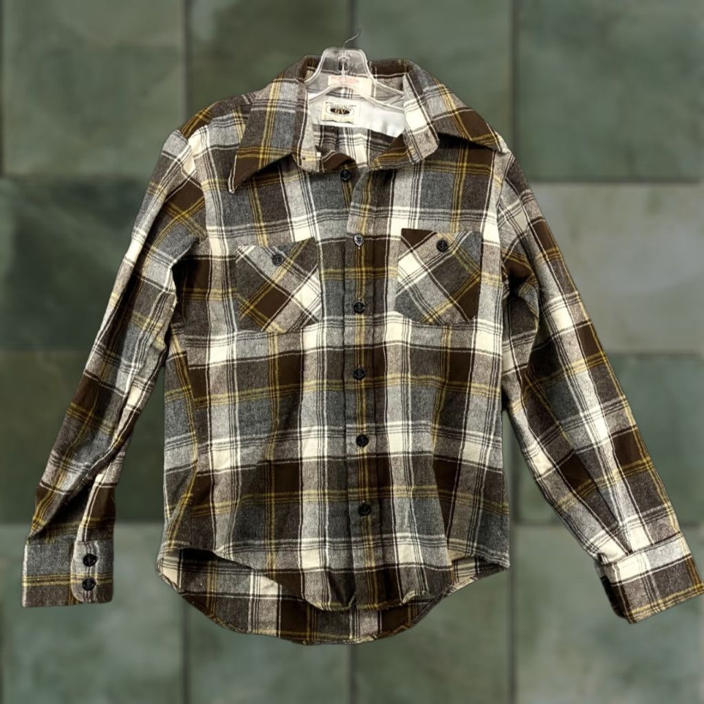 Vintage Vintage Golden Vee Plaid Flannel Button Down Shirt Mens Medium Brown 70s Western Casual Size US M / EU 48-50 / 2 - 1 Thumbnail
