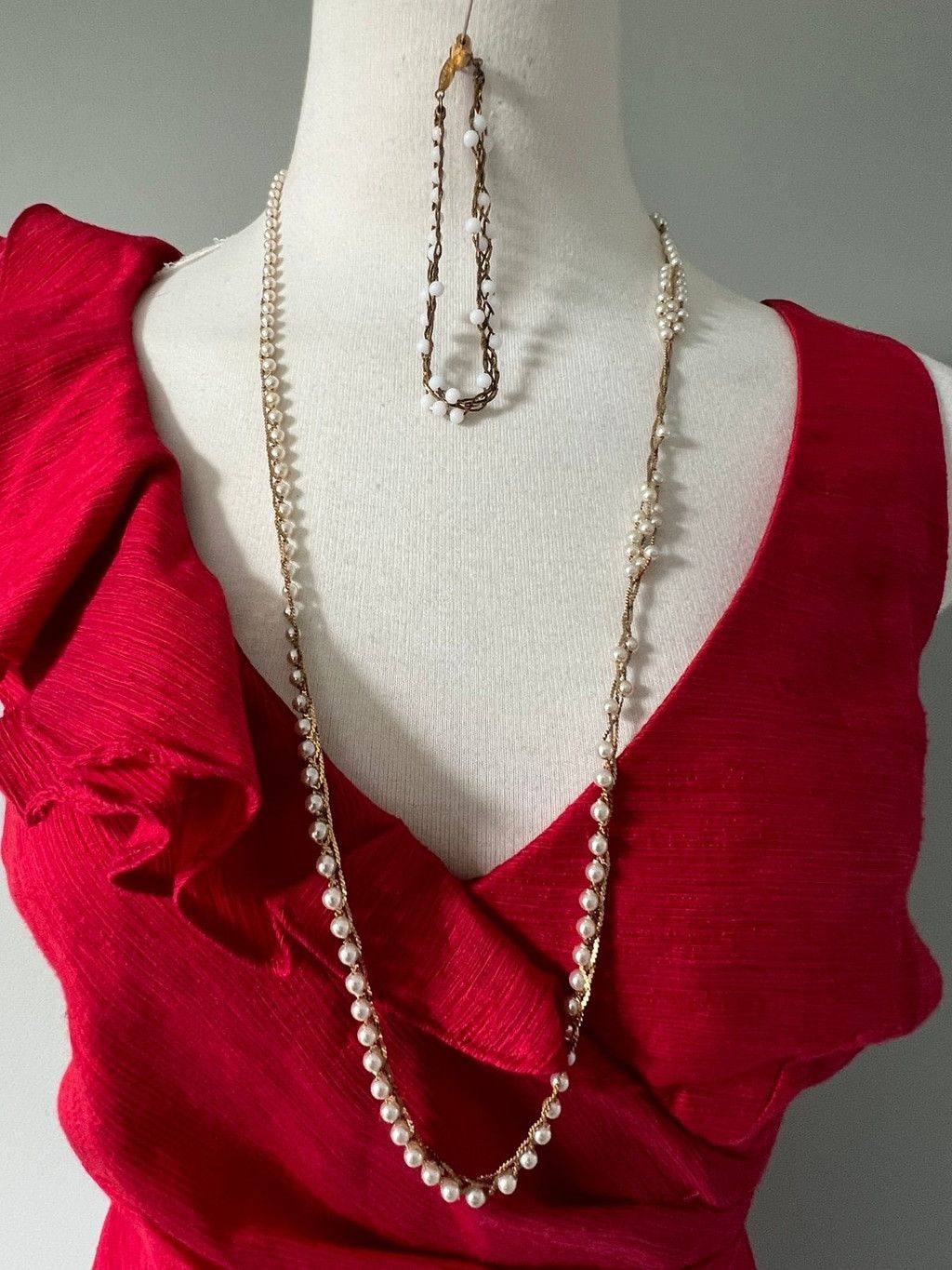 Vintage 1930s Vintage Gold & Pearl Necklace & Bracelet Set by Napier Size ONE SIZE - 6 Thumbnail