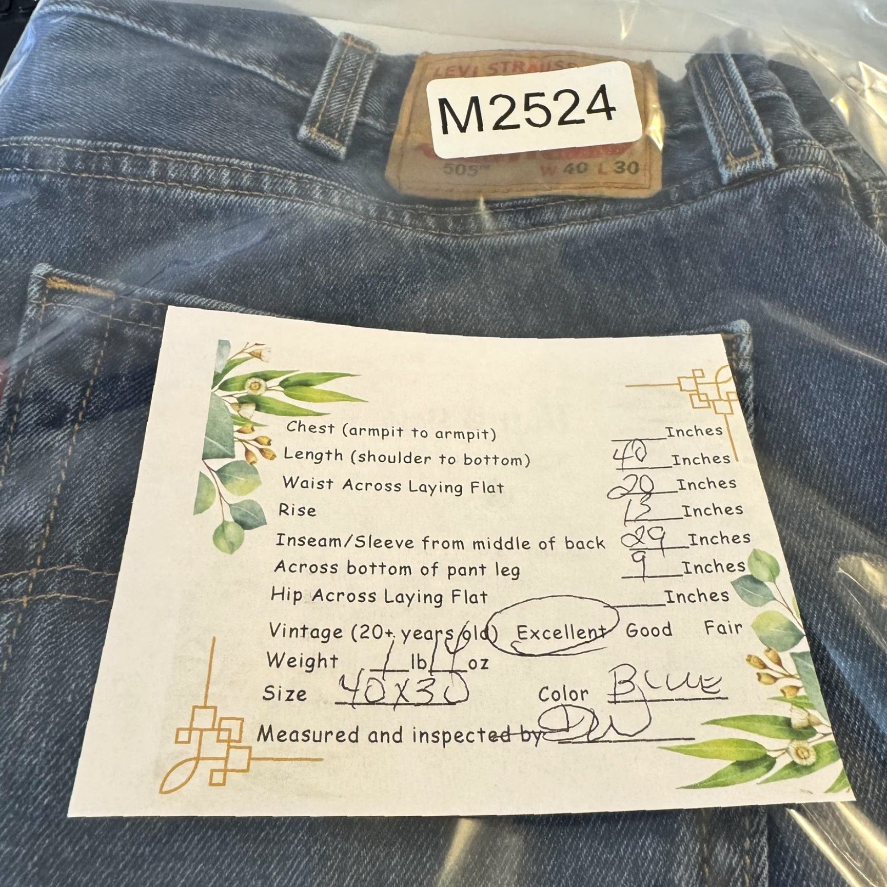 Levi's Levi's 505 Jeans Mens 40x30 Blue Medium Wash Straight Denim 5-Pocket Zip Fly Regular Rise Size US 40 / EU 56 - 8 Thumbnail