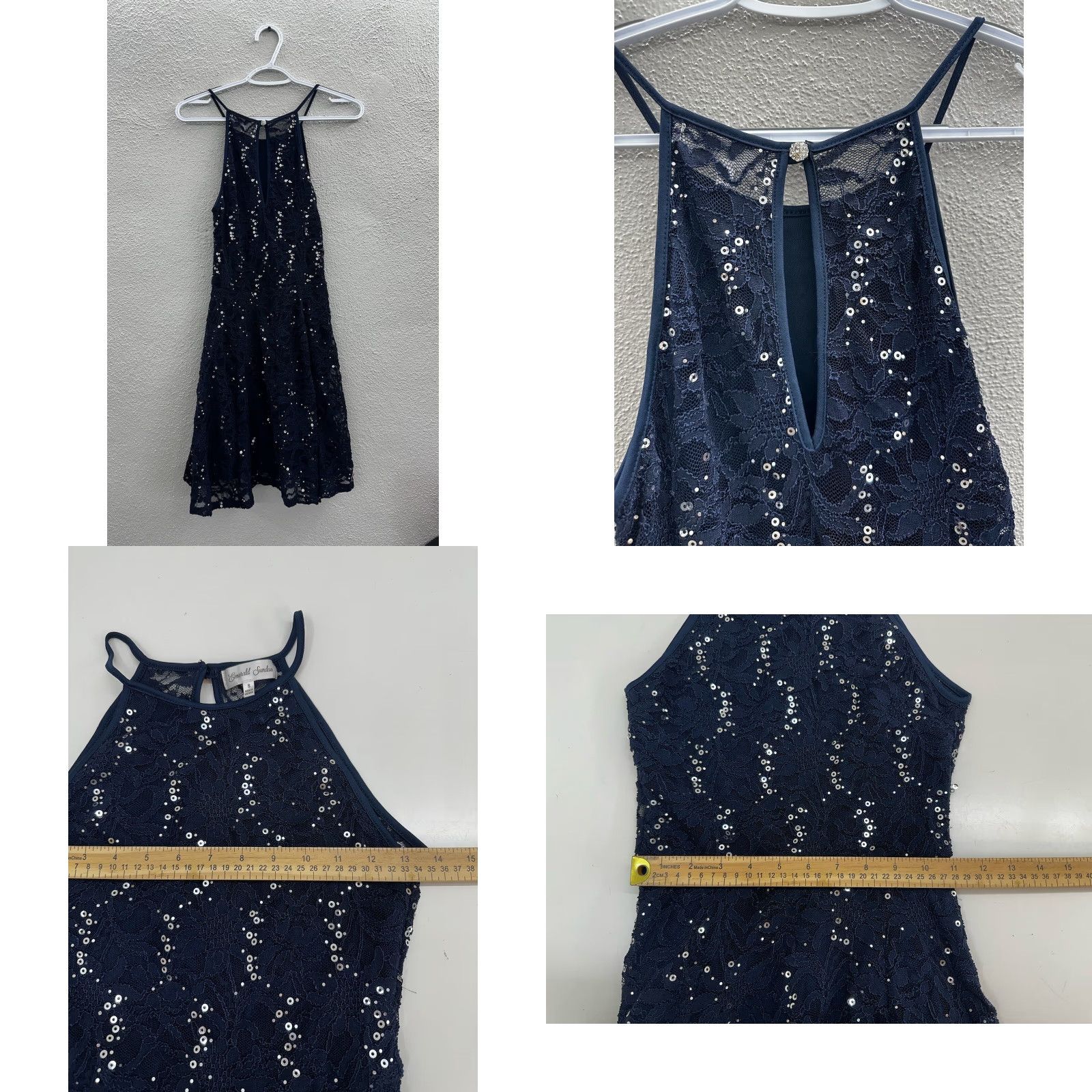 Vintage Emerald Sundae Dress Women Blue Lace Sequin Halter Neck Size S Knee Length Vintage No (update: no) Size S / US 4 / IT 40 - 8 Thumbnail