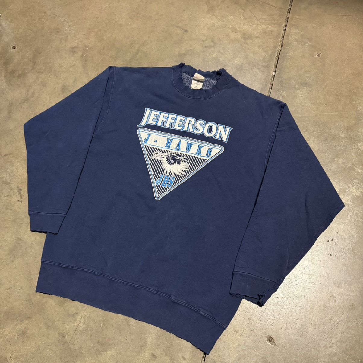 Fruit Of The Loom Vintage 90s Jefferson J Hawks Crewneck Sweatshirt Faded USA Size US XL / EU 56 / 4 - 2 Thumbnail