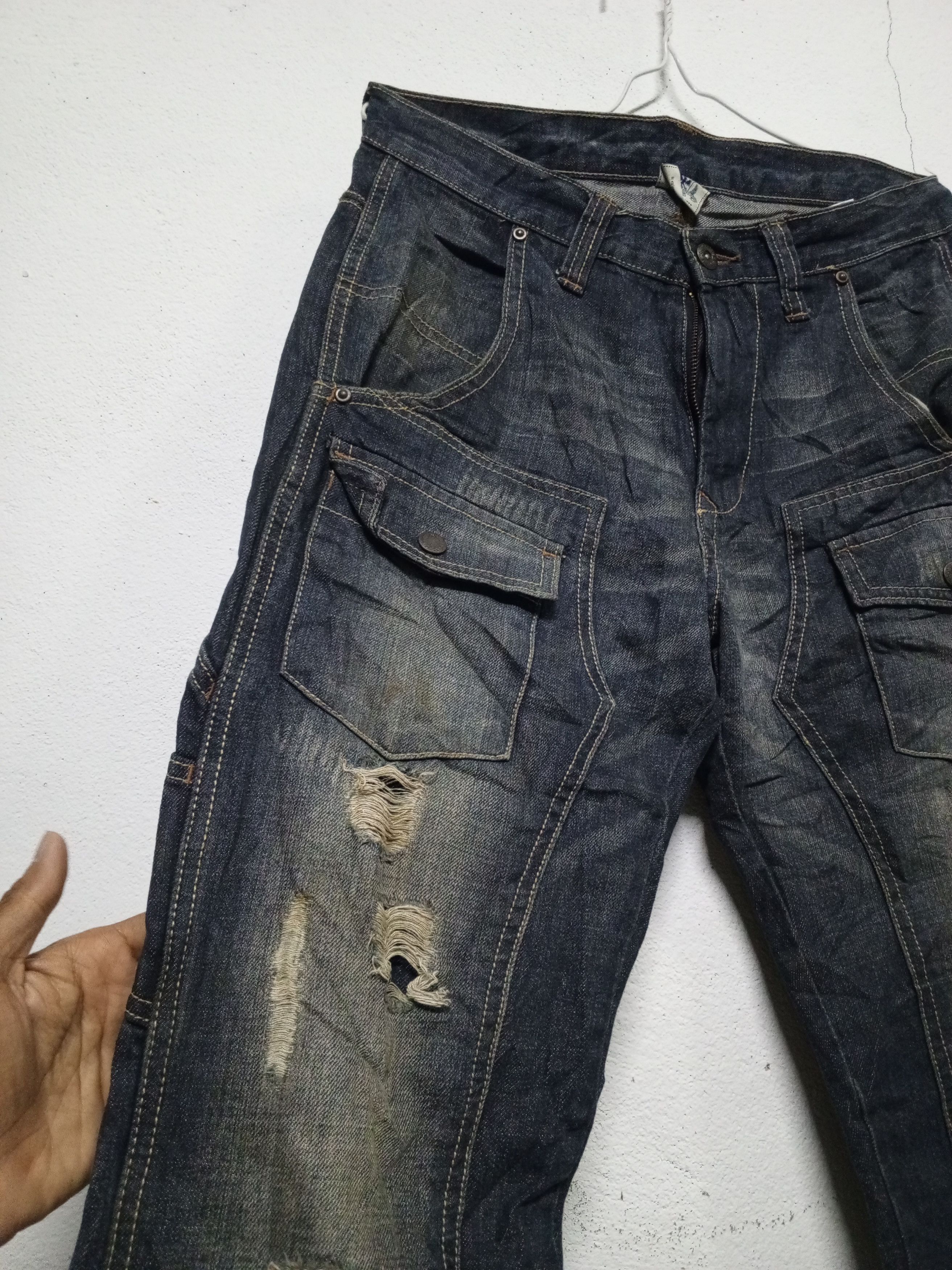 Japanese Brand 🔥Japan Free Gate Distressed Denim Double Knee Bush Pant🔥 Size US 26 / EU 42 - 5 Thumbnail