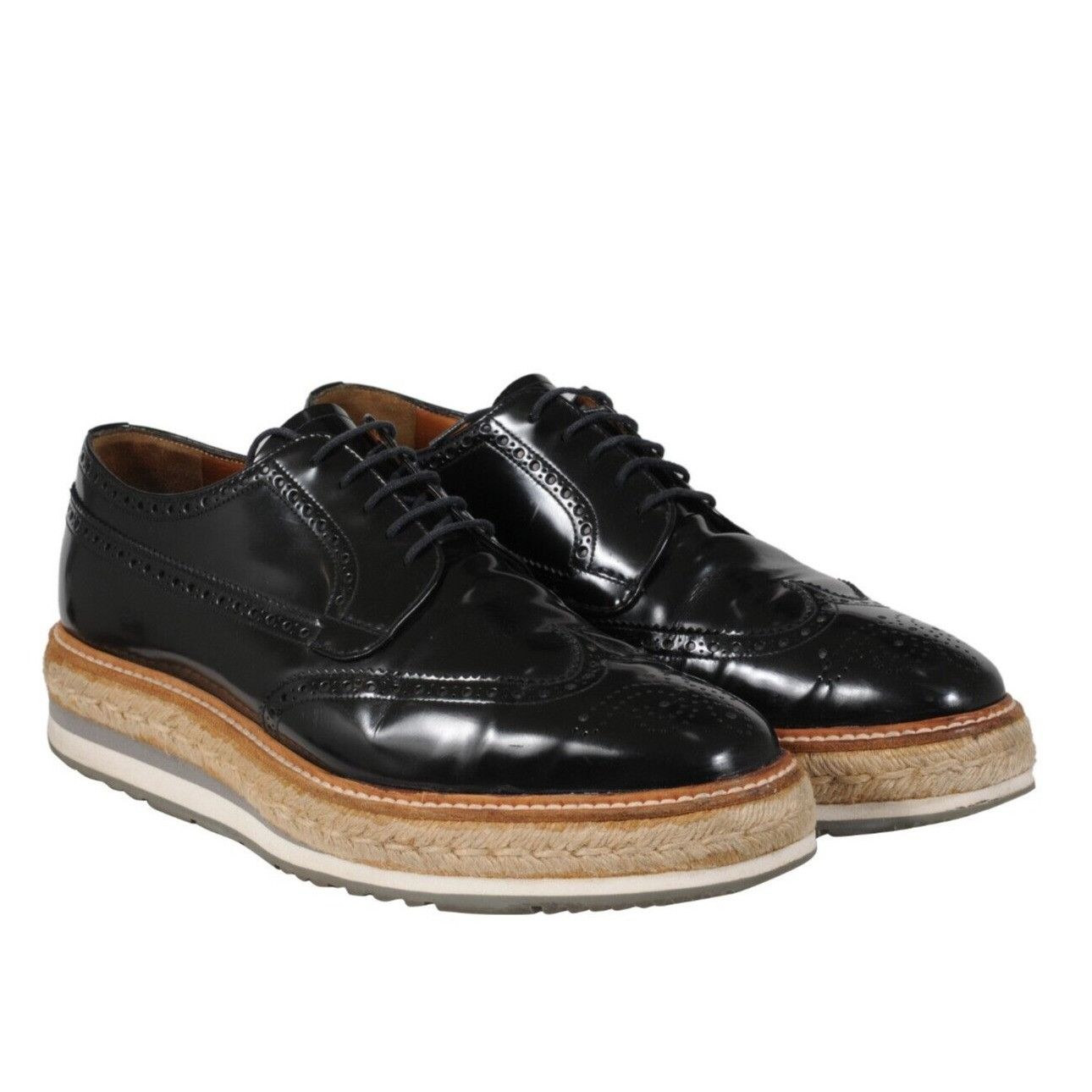 Prada Platform Brogue Black Leather Wingtip - 02481 Size US 8.5 / EU 41-42 - 13 Thumbnail