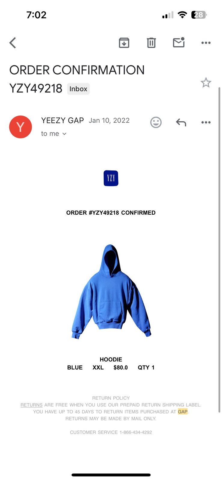 Gap × Yeezy Yeezy Gap Hoodie Blue Size US XXL / EU 58 / 5 - 6 Thumbnail