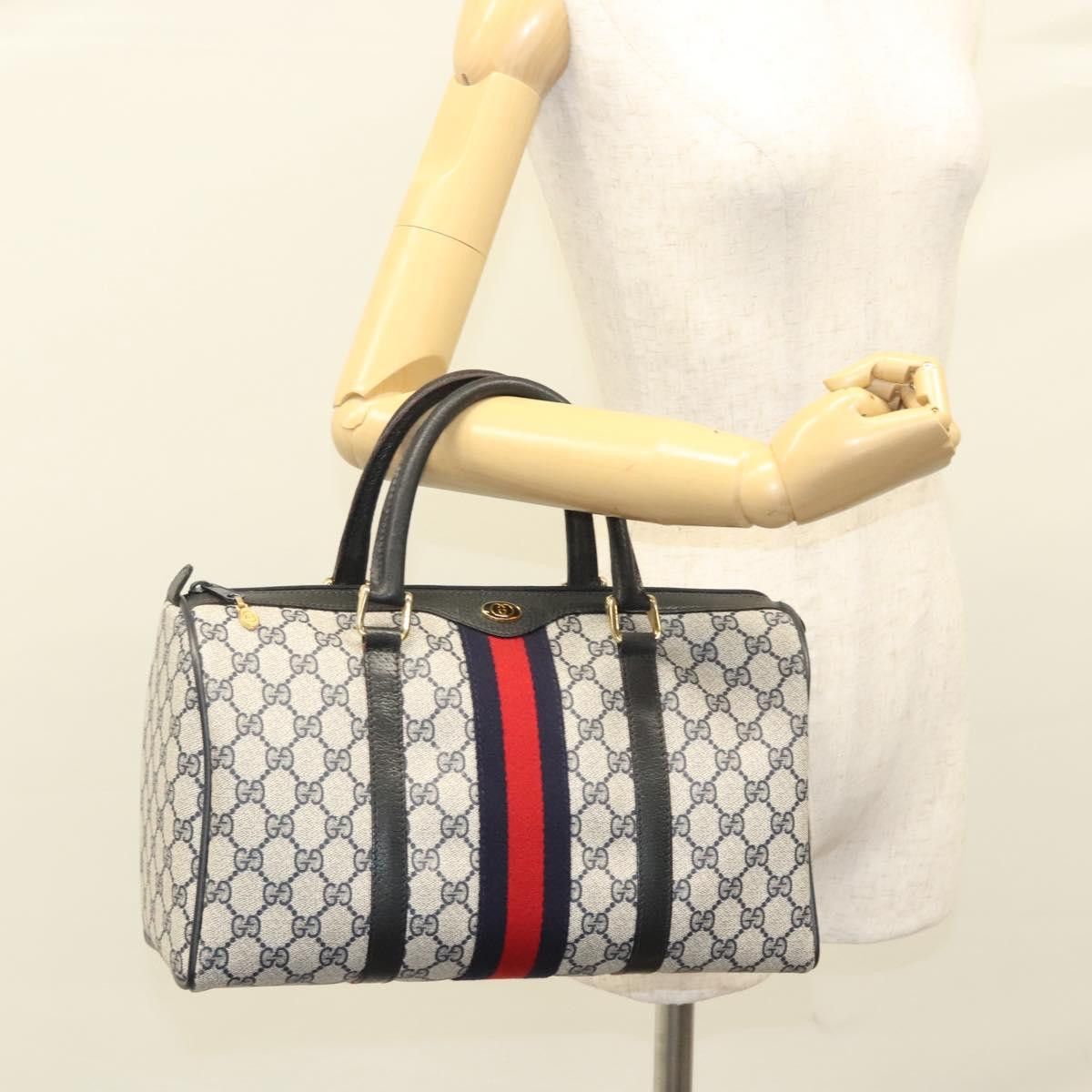 Gucci GUCCI GG Supreme Sherry Line Hand Bag Pvc Navy Gold Red 378 Size ONE SIZE - 23 Thumbnail