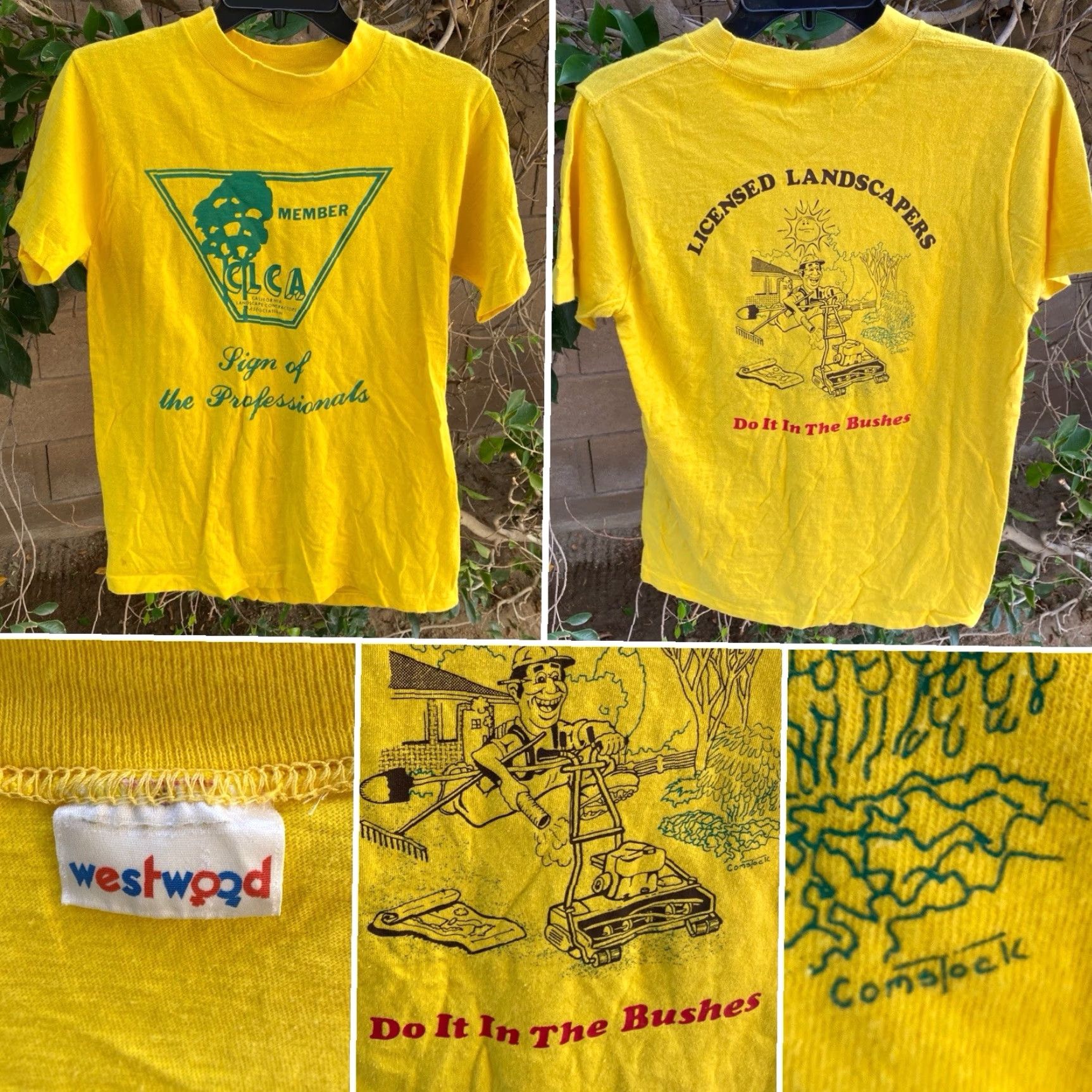 Vintage VINTAGE Westwood T-Shirt Mens M Yellow CLCA CALIFORNIA LANDSCAPERS Do It In The Bushes Comstock Graphic 70s 80s California Funny Shirt Mens Size US M / EU 48-50 / 2 - 2 Thumbnail