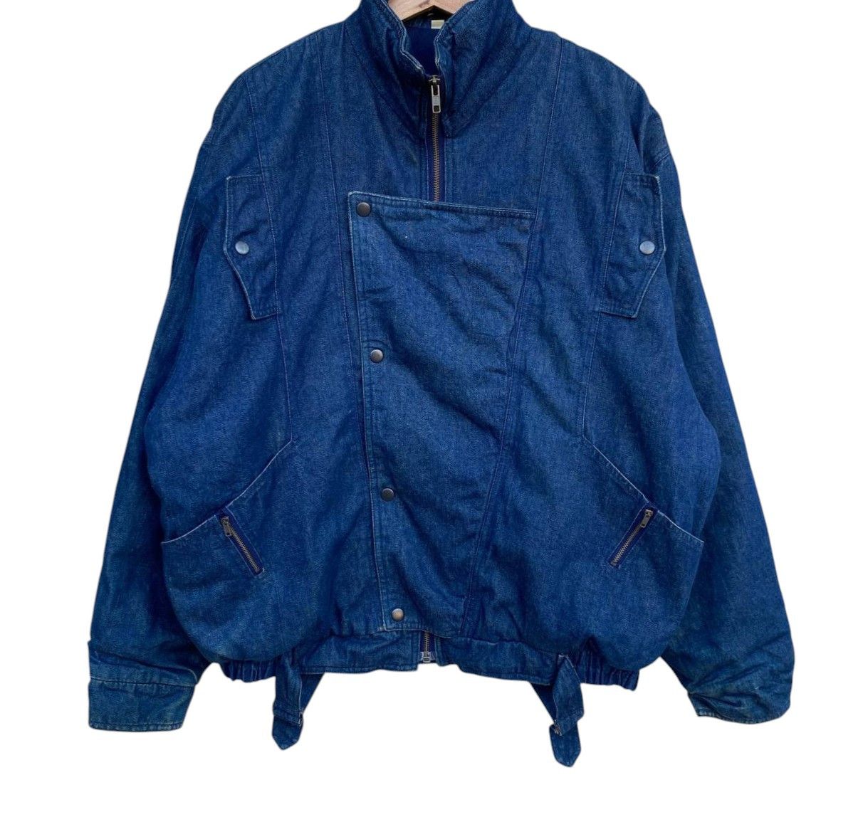 Vintage Vintage 90s Asymmetric Denim Bomber Jacket Like Issey Miyake Size US L / EU 52-54 / 3 - 2 Thumbnail
