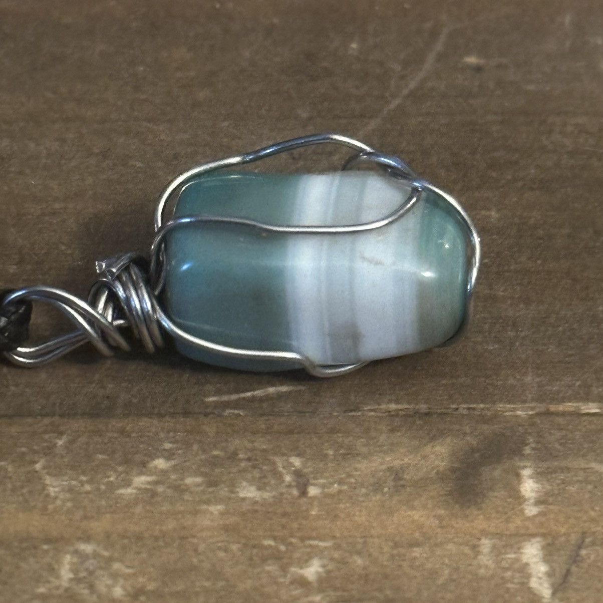 Vintage Vintage wire wrapped agate pendant adjustable cord necklace Size ONE SIZE - 4 Thumbnail