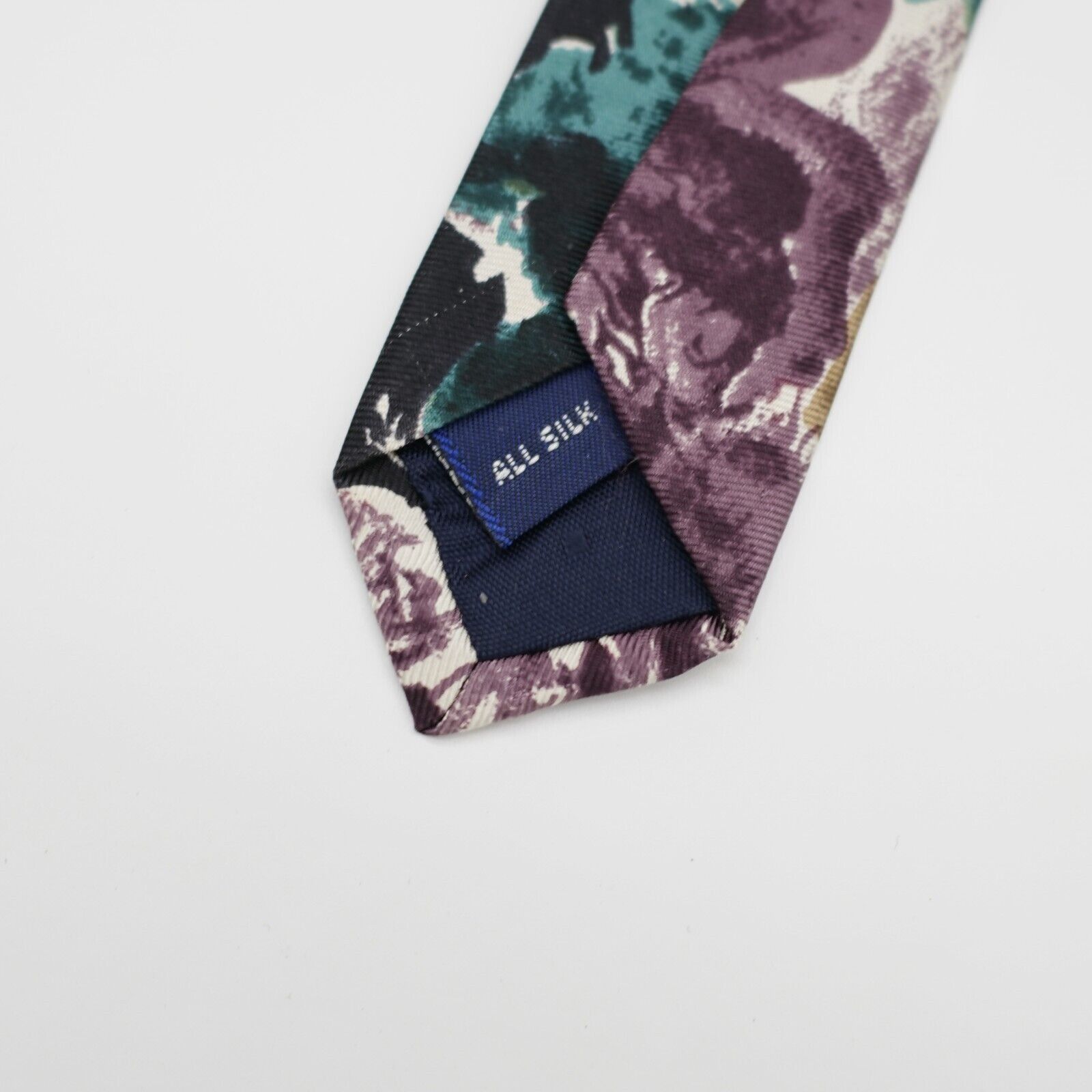 Stafford Stafford Teal Black Purple Floral Print Wide Silk Tie Size ONE SIZE - 4 Thumbnail