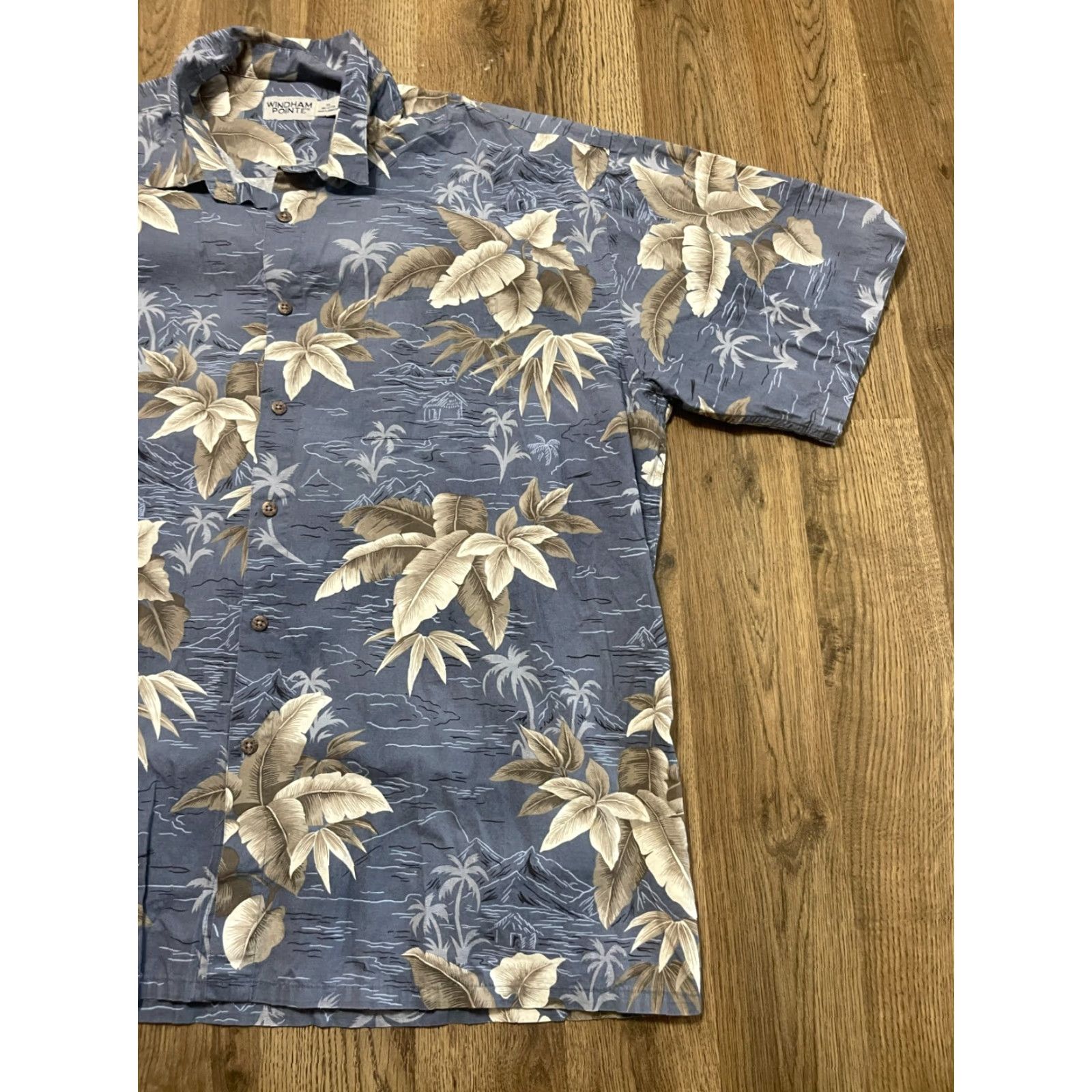 Vintage Windham Pointe Shirt Men's Button-Up Hawaiian 2XL White Grey Blue Short Sleeve Casual Windham Pointe Size US XXL / EU 58 / 5 - 4 Thumbnail