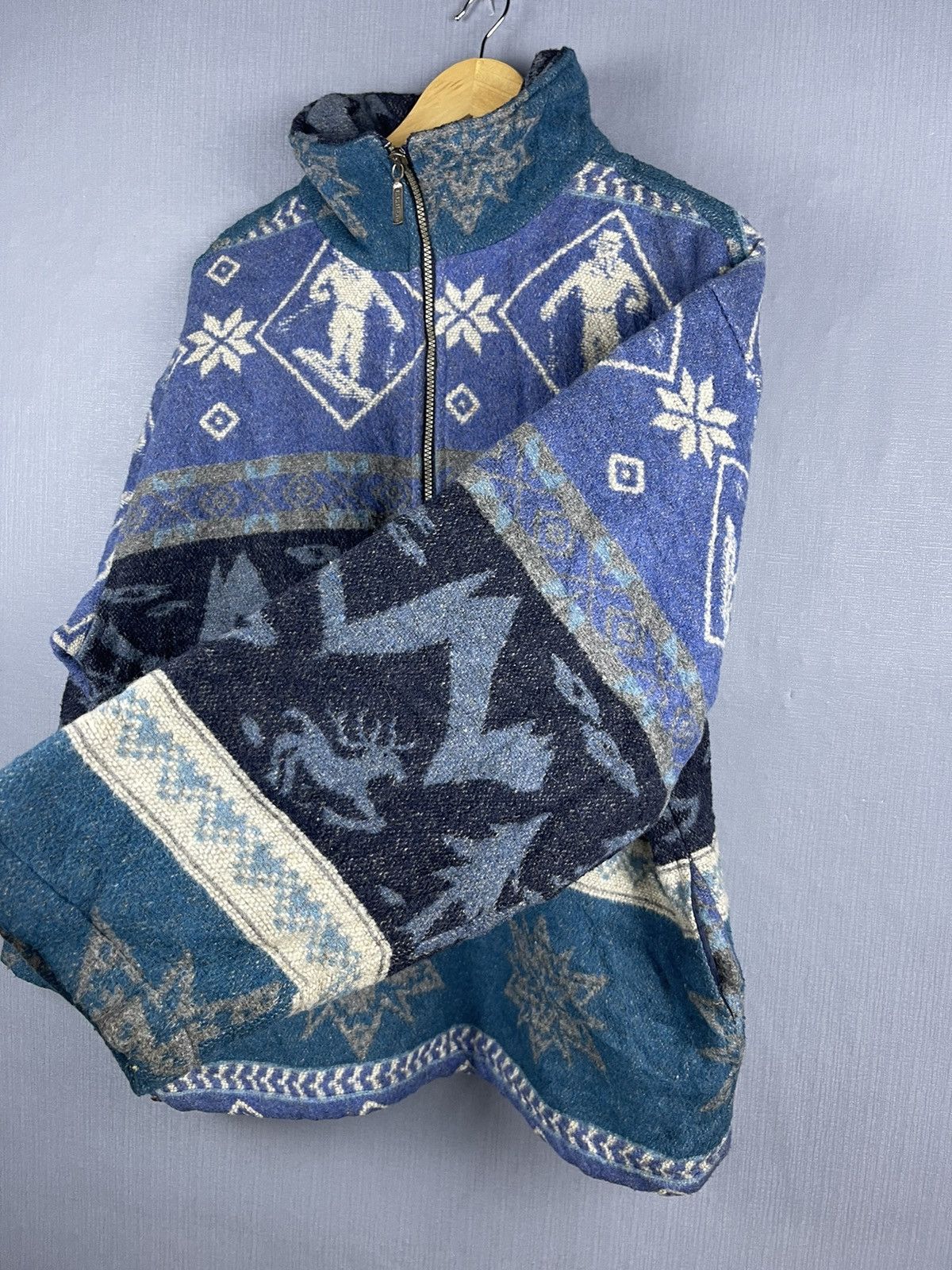 L.L. Bean × Vintage Vintage L.L Bean Portugal Full Printed Ski Motif Half Zipper Size US L / EU 52-54 / 3 - 6 Thumbnail
