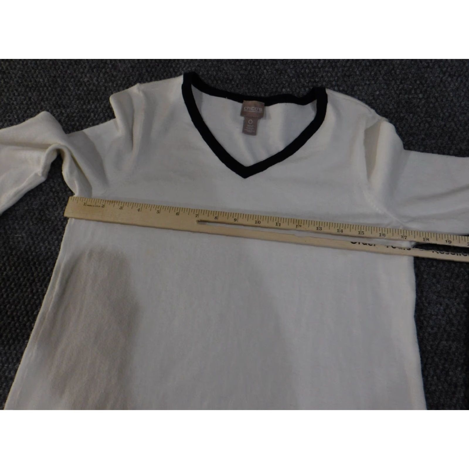 Vintage Chicos White Knit Pullover Womens V-Neck Cotton Stretch 3/4 Sleeve Lightweight Pullover Sweatery Shirt? Size XS / US 0-2 / IT 36-38 - 6 Thumbnail