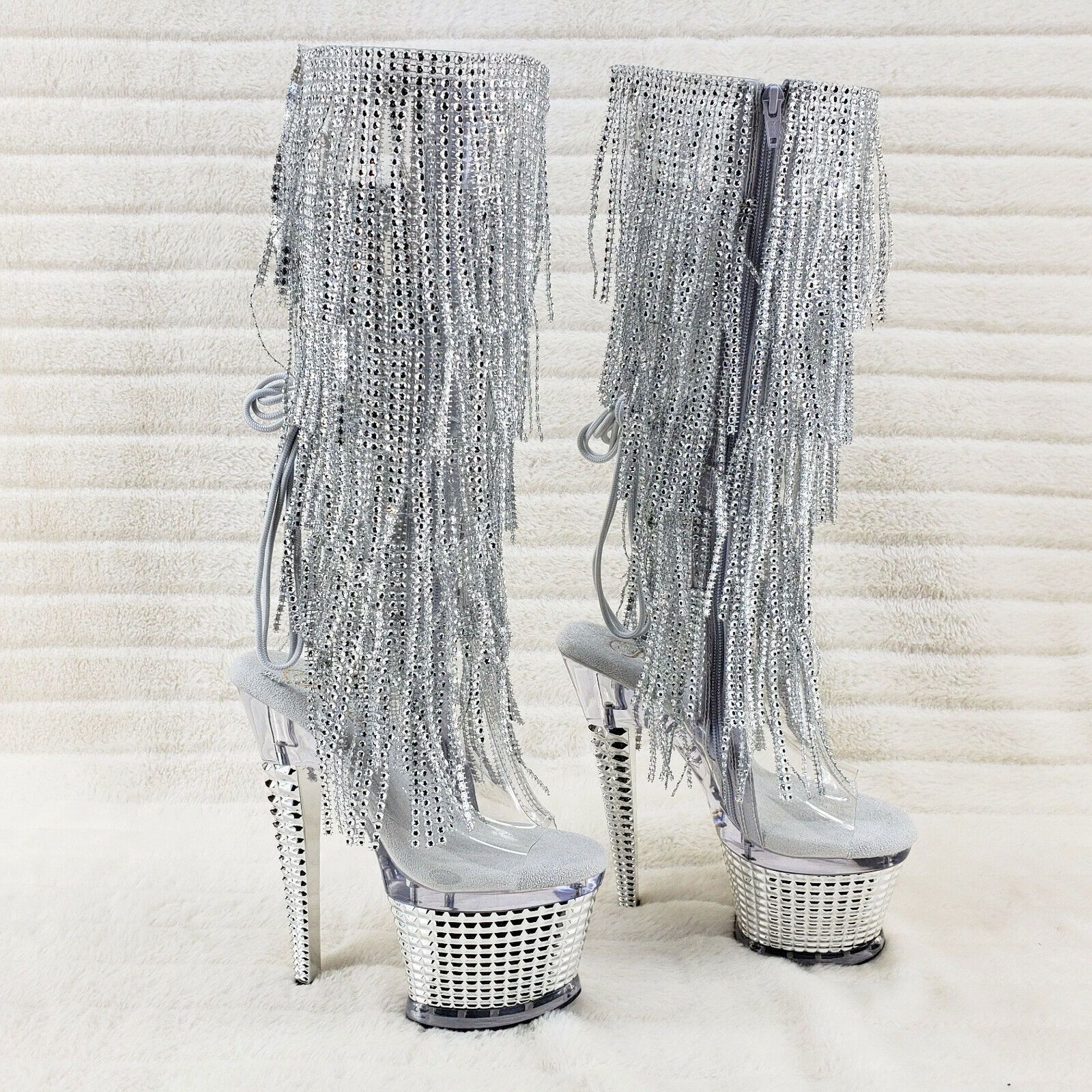 Other Spectator 2017 Silver Fringe Platform 7" High Heel Fringe Kn Size US 7 / IT 37 - 2 Thumbnail