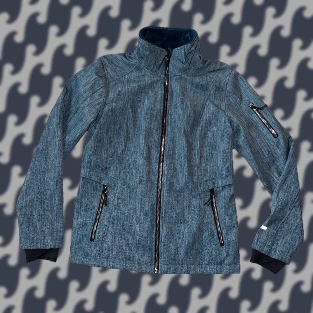 Free Country Free Country Jacket Teal Blue Full Zip Faux Fur Lined Women’s M Jacket, Short, Regular Fit, Zipper Pockets, Soft Shell, Herringbone, Outdoor, Classic Size M / US 6-8 / IT 42-44 - 1 Thumbnail