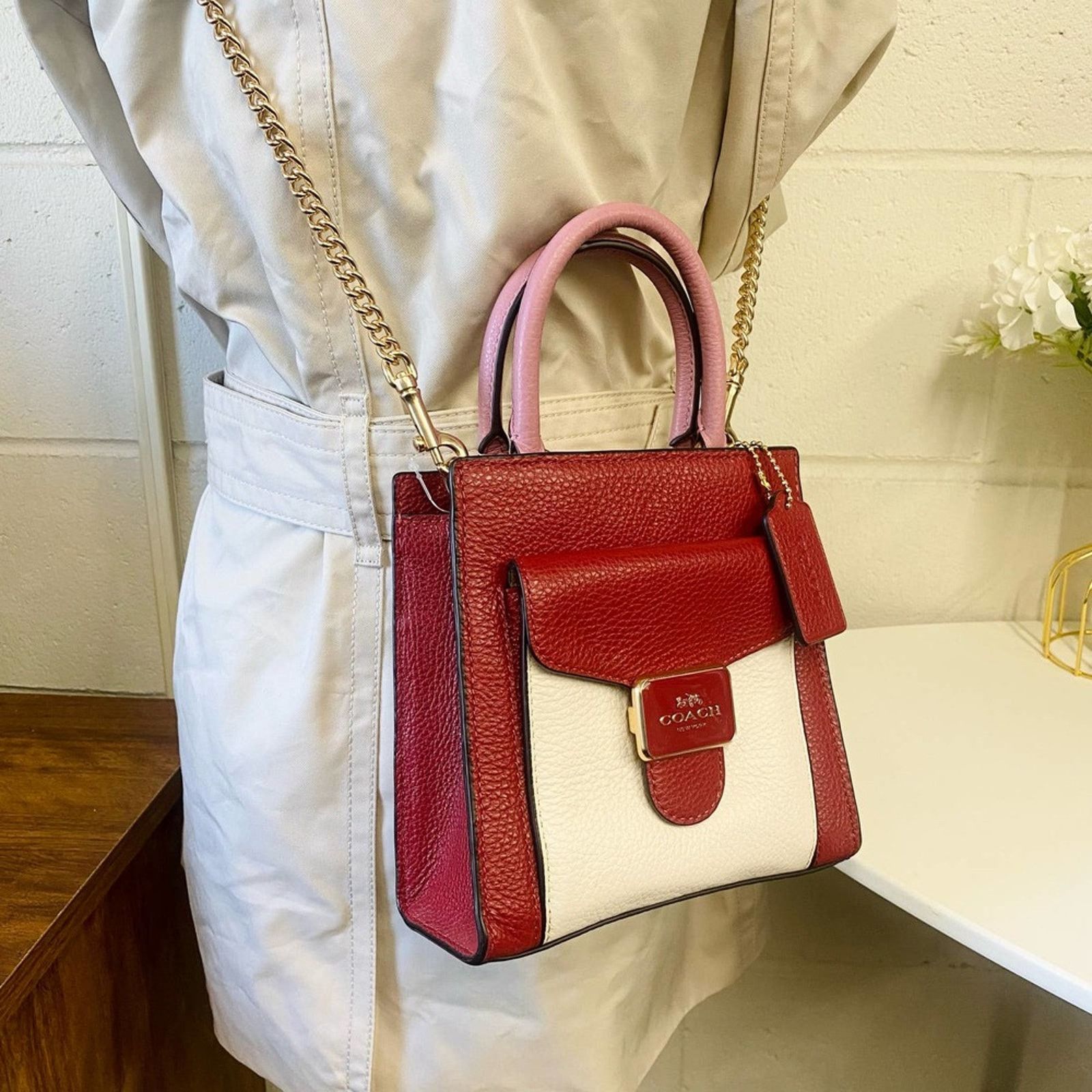 Fashion Coach Mini Pepper Crossbody In Colorblock red