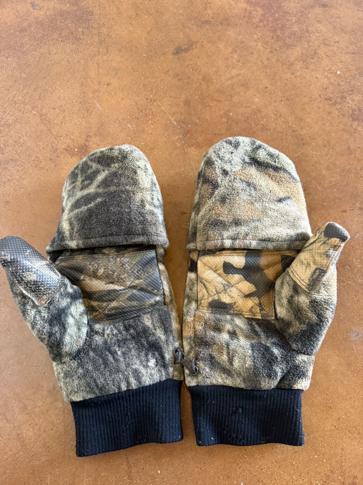 Vintage Camo Fleece Convertible Flip-Top Mittens / Fingerless Gloves Size ONE SIZE - 5 Thumbnail