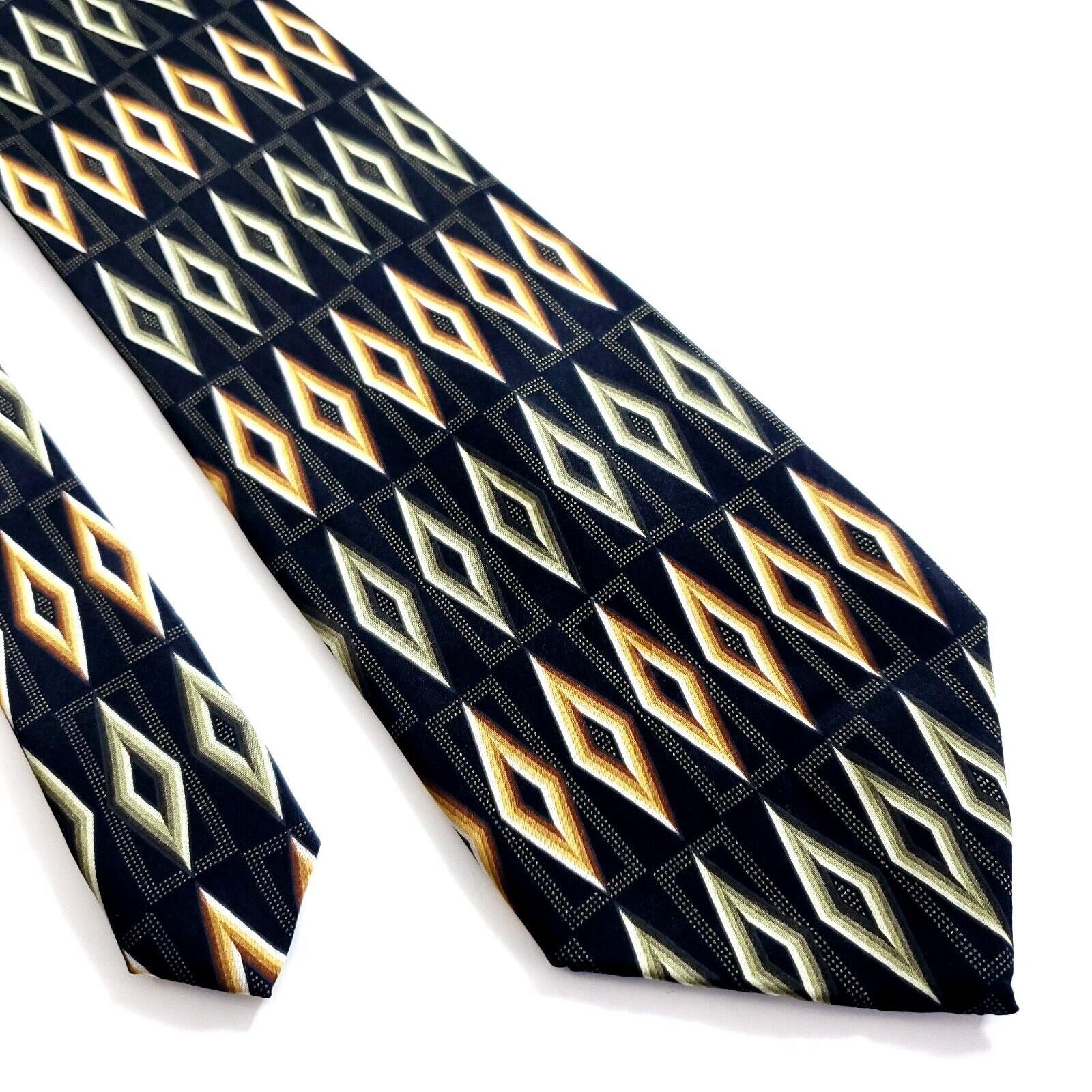 Croft & Barrow Croft & Barrow Black Tan Green Geometric Print Wide Silk Tie Size ONE SIZE - 1 Thumbnail