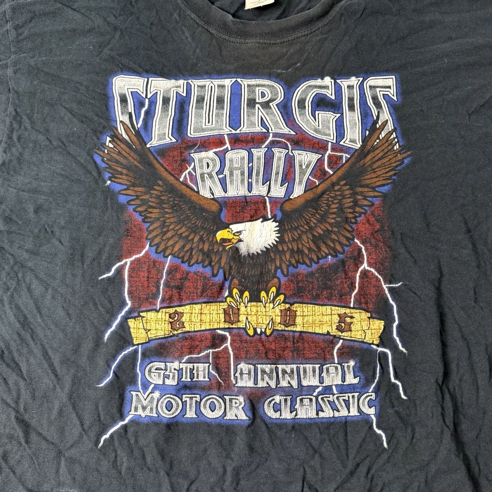 Gildan VINTAGE Sturgis 2005 Black Hills Rally T-Shirt 65th Annual Eagle Thunder Logo XL Hole Gildan Heavy Cotton Unisex Adults Shirt Biker Motorcycle Logo Size US XL / EU 56 / 4 - 6 Thumbnail