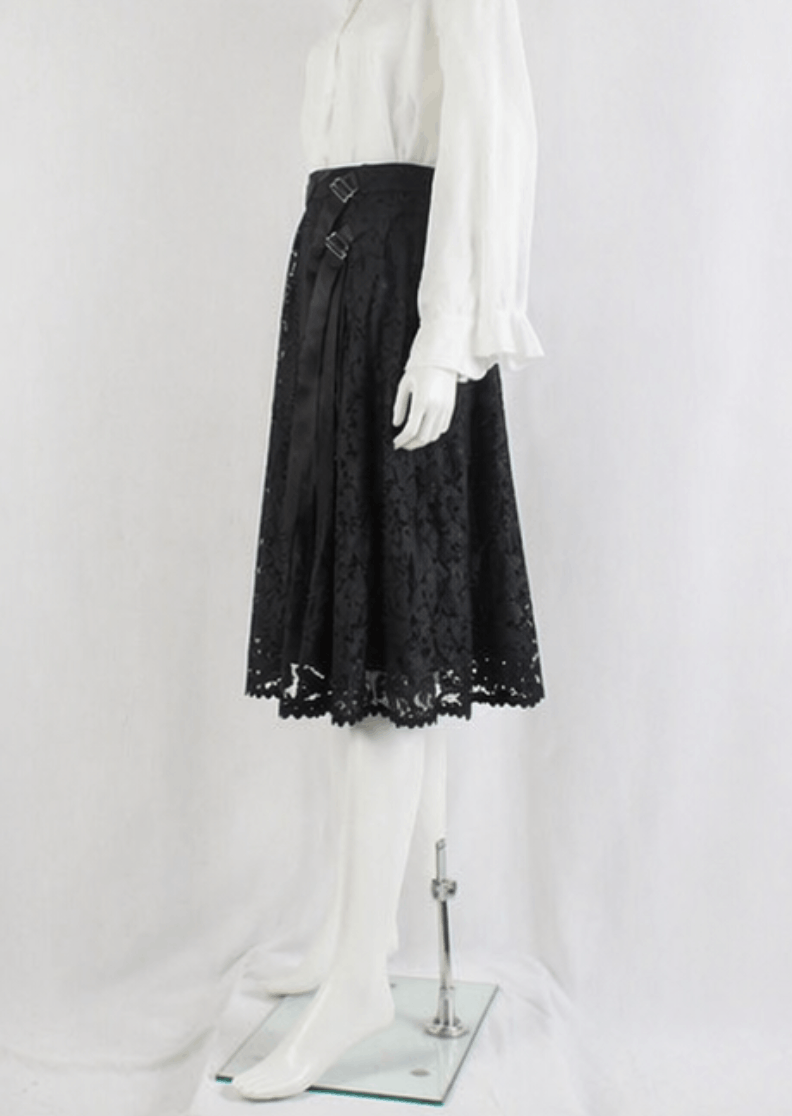 Sacai Sacai - Lace Pleated Apron Wrap Midi Skirts Black Navy Size 29" - 5 Thumbnail