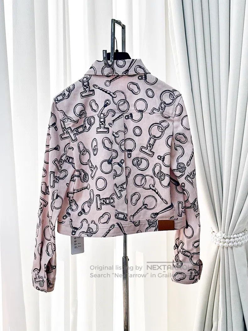 Hermes Hermes Pink Buckle Printed Long Sleeve Short Denim Jacket Size XS / US 0-2 / IT 36-38 - 3 Thumbnail
