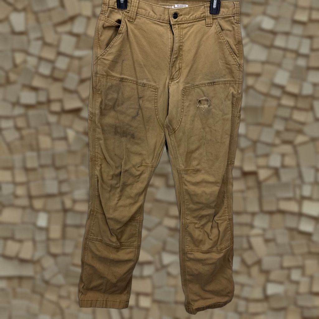 Carhartt Carhartt Rugged Flex Canvas Pants Mens 31x34 Brown Relaxed Fit Double Knee Stretch Workwear Size US 31 - 1 Thumbnail