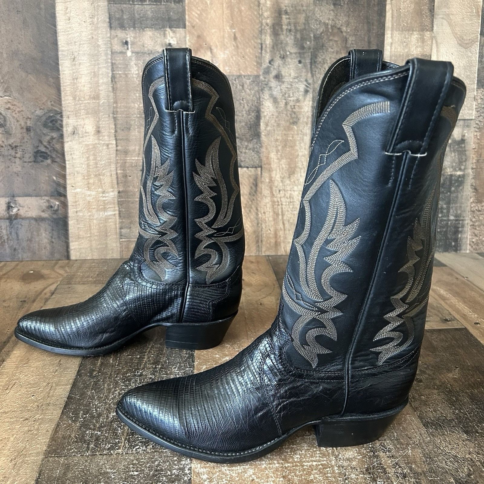 Justin Boots Justin Vintage Teju Lizard Black Cowboy Boots Mens 7.5 D Size US 7.5 / EU 40-41 - 12 Thumbnail