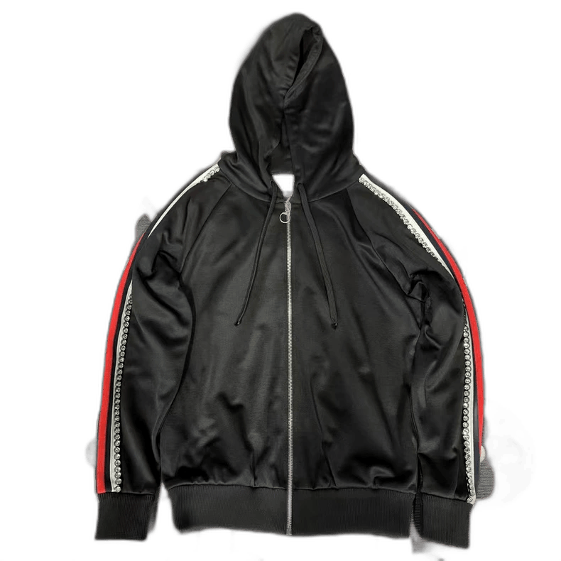 GUCCI Black Hooded Zip Jacket with Crystals-2506