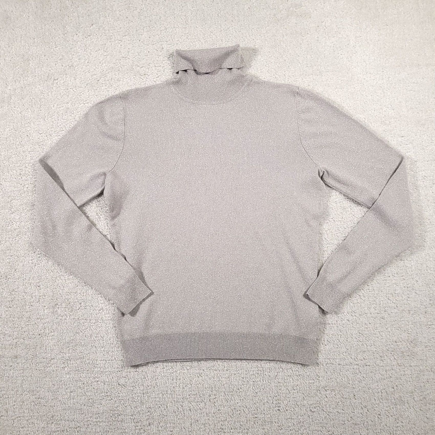 Worthington VINTAGE Worthington Gray Turtleneck Ribbed Metallic Sweater Women's Medium Knit Fitted Size M / US 6-8 / IT 42-44 - 2 Thumbnail