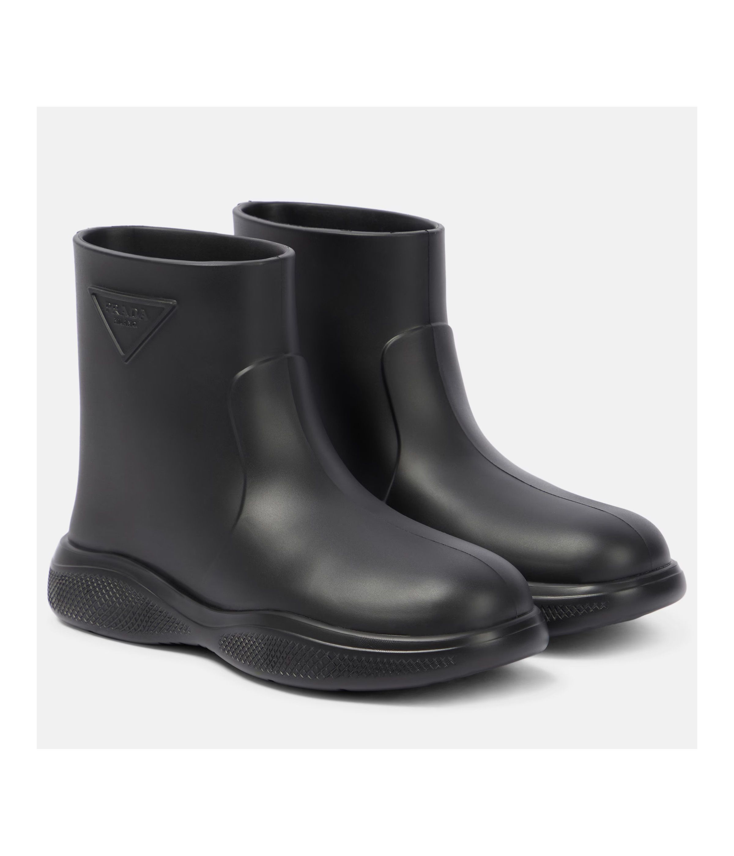 PRADA Mellow black triangle logo rubber rain boots 8 41