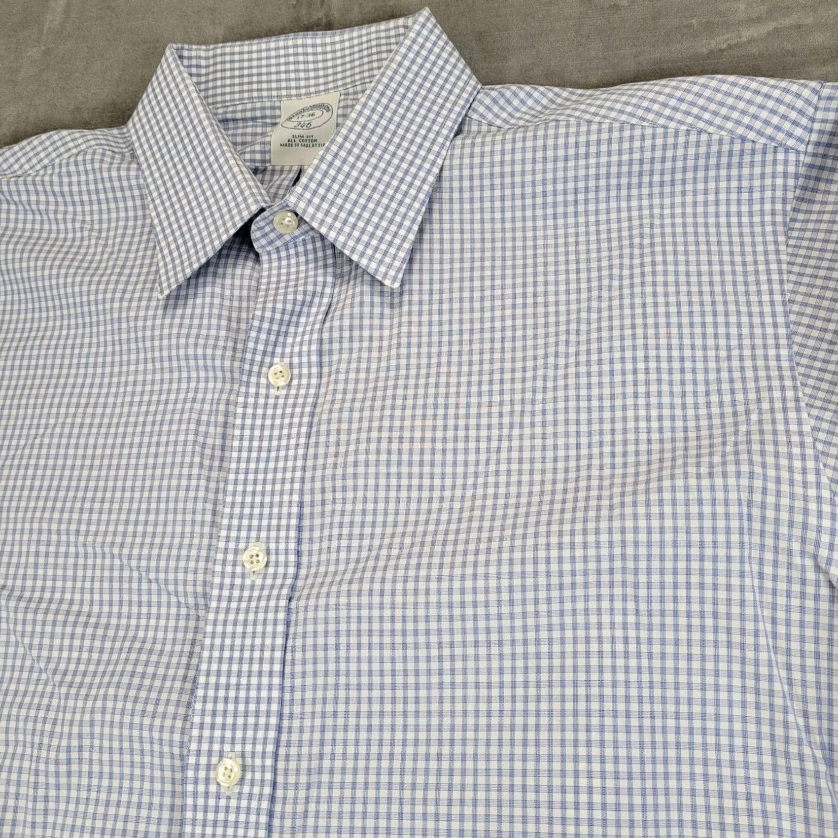 Brooks Brothers Brooks Brothers Mens Slim Fit Blue White Gingham Check Shirt 17 36 French Cuff Size US XL / EU 56 / 4 - 2 Thumbnail
