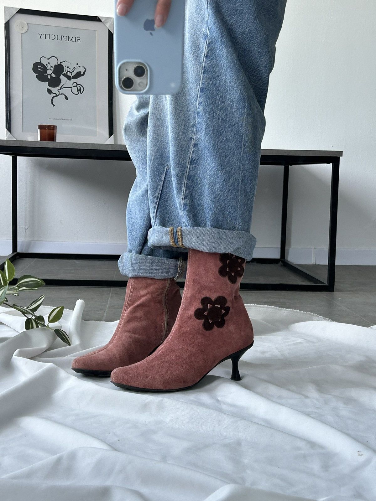 Japanese Brand × Vintage Cute Suede Pink Boots Heels Floral Rare Vintage Y2K Size US 9 / IT 39 - 10 Thumbnail